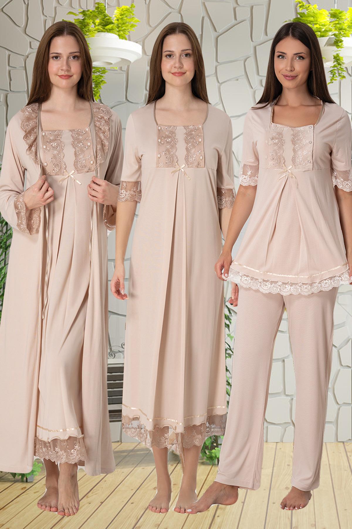 Effortt 6036 Sütlü Kahve Dantelli 4lü Lohusa Seti