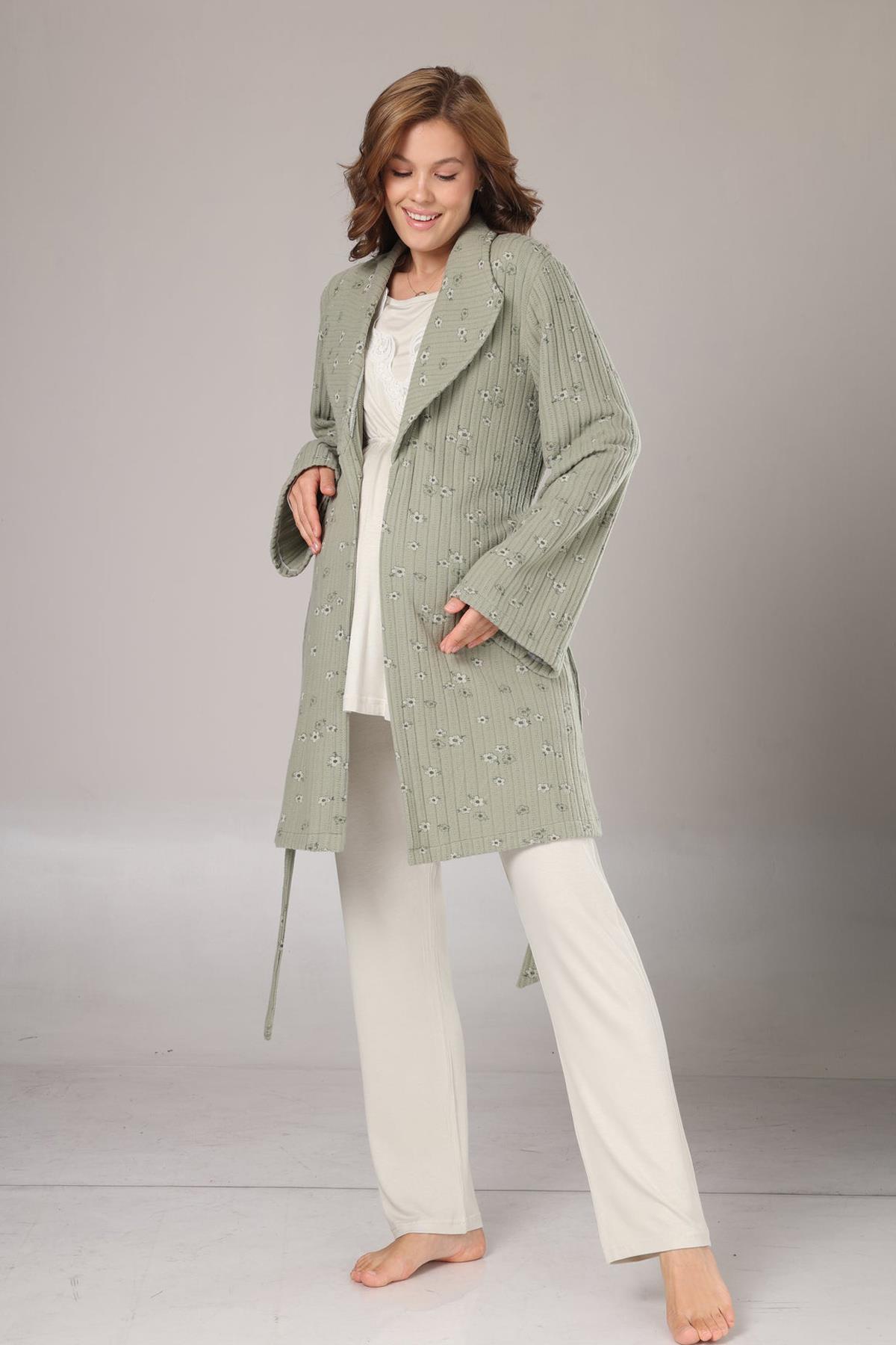 Rimel Life 1003 Yeşil Welsoft Sabahlıklı Lohusa Pijama Takımı