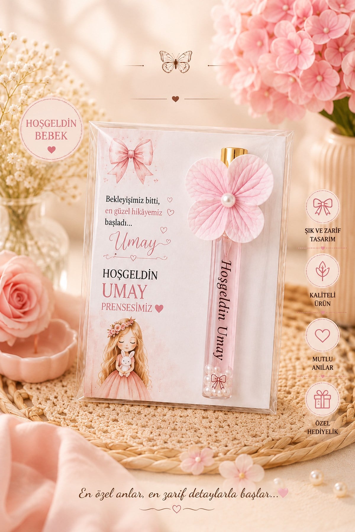 Hoşgeldin Umay Çiçek Konseptli İsimli Hediyelik