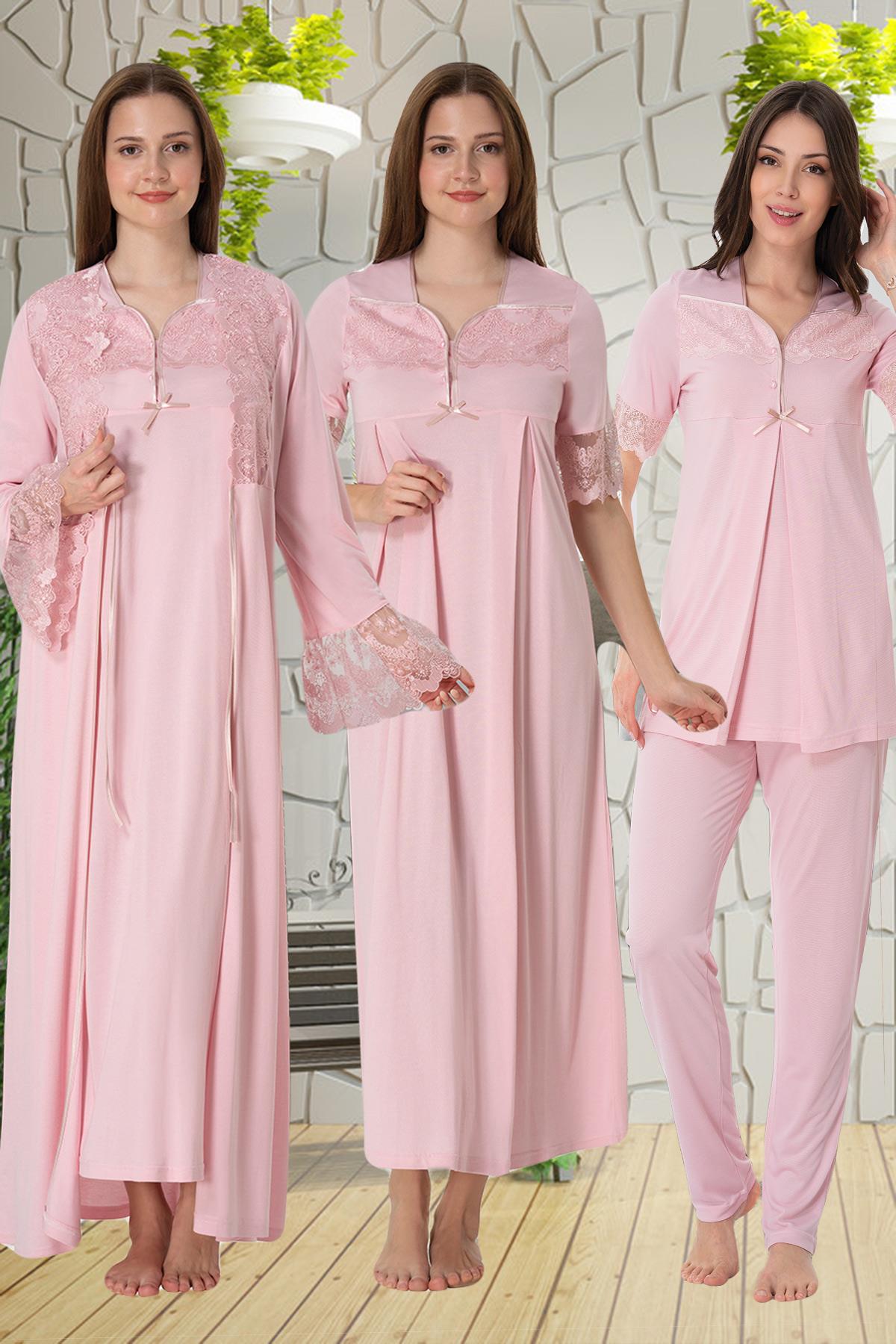 Effortt 9016 Pudra Pembe Dantelli 4lü Lohusa Seti