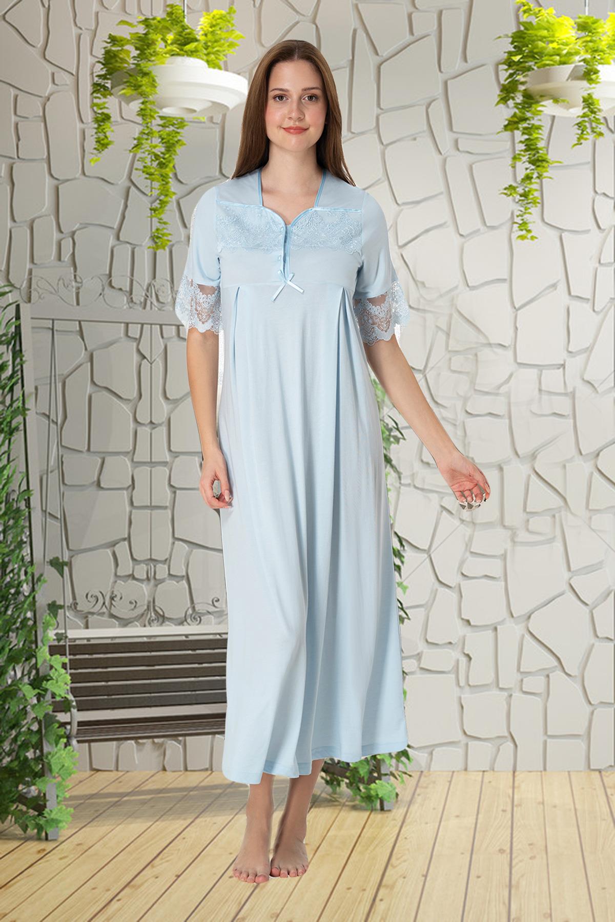 Effortt 9013 Mavi Dantelli Hamile Lohusa Gecelik