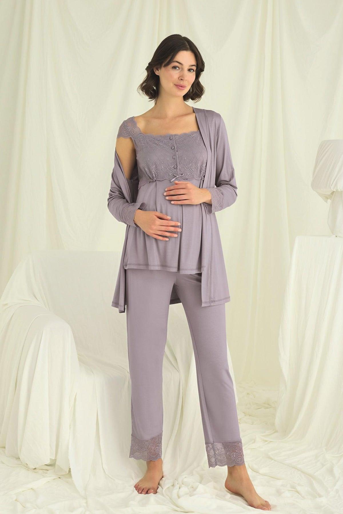 Monamise 18669 Dantel Detaylı Lohusa Pijama ve Sabahlık Takımı