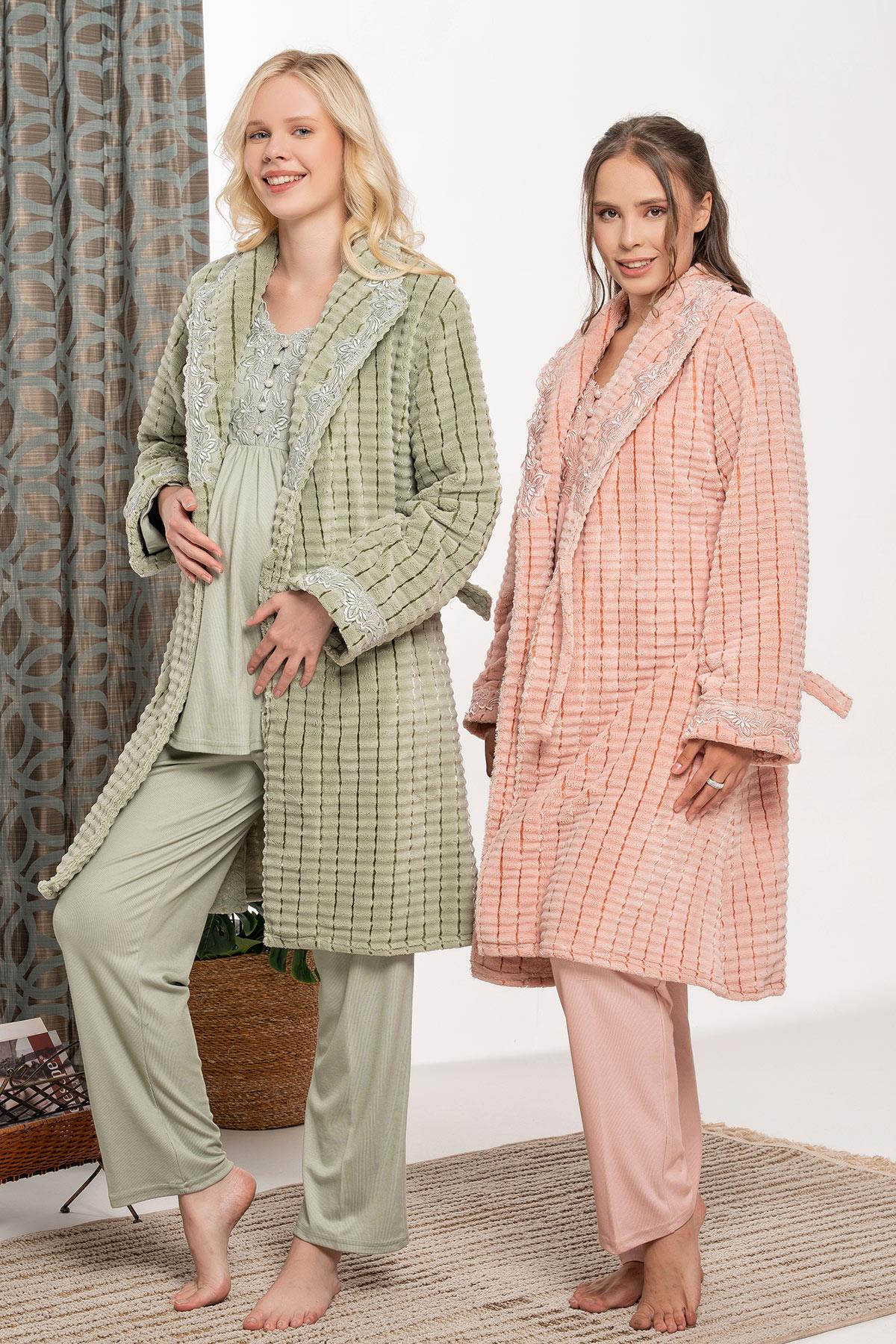 Bone 6107 Floşlu Polar Sabahlıklı Lohusa Pijama Takımı