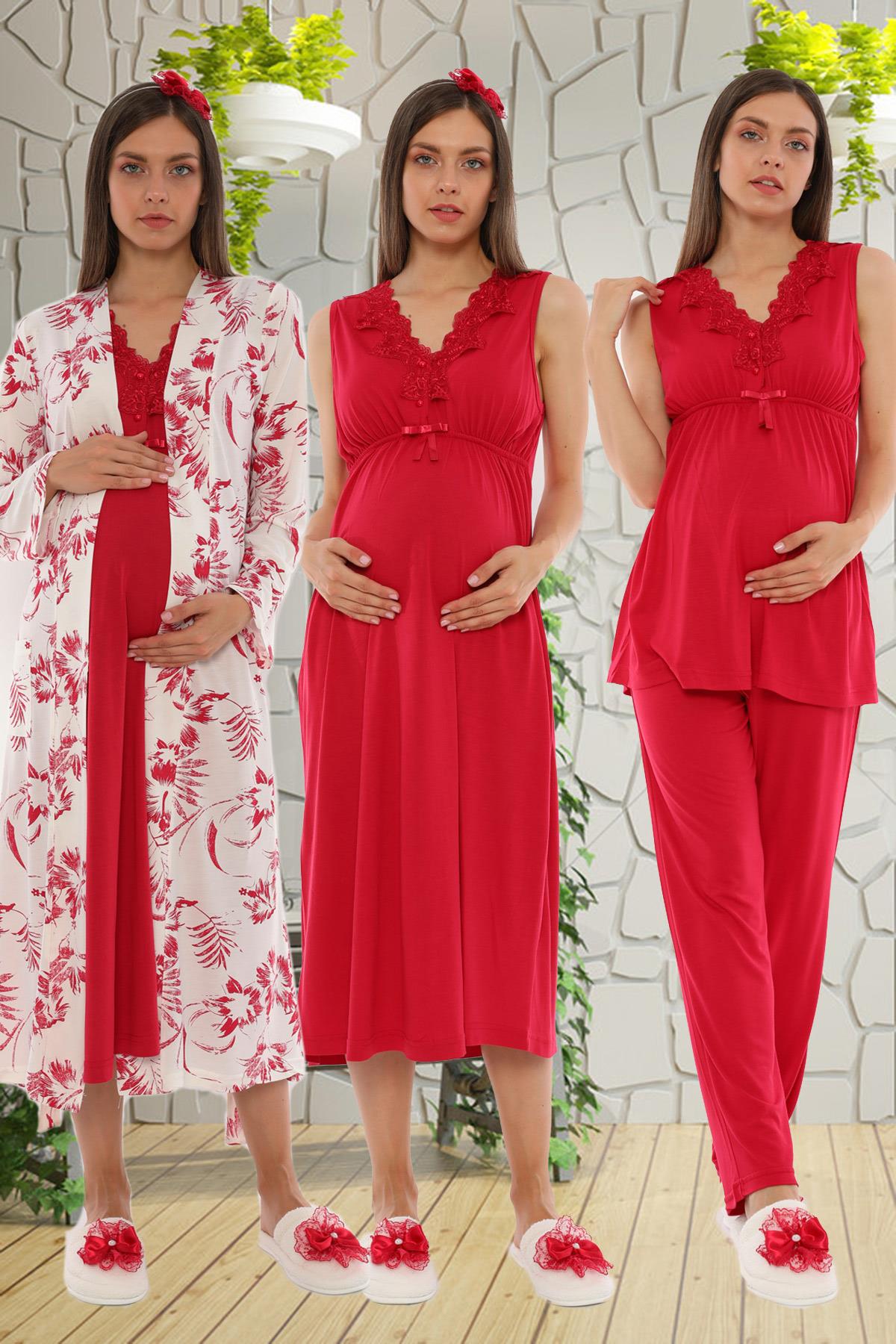 Desen Sabahlıklı 18036 Vişne Lohusa Hamile 4lü Set