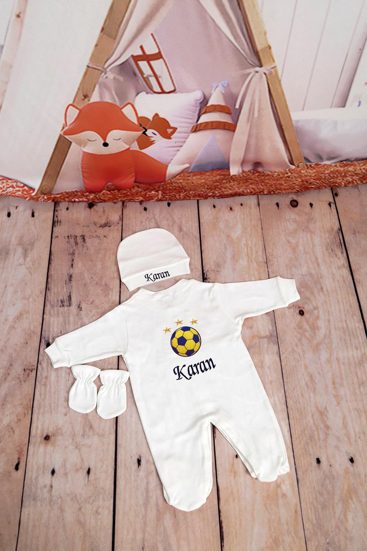 İsme Özel Sarı Lacivert Minik Taraftar Seti 3'lü Hastane çıkışı