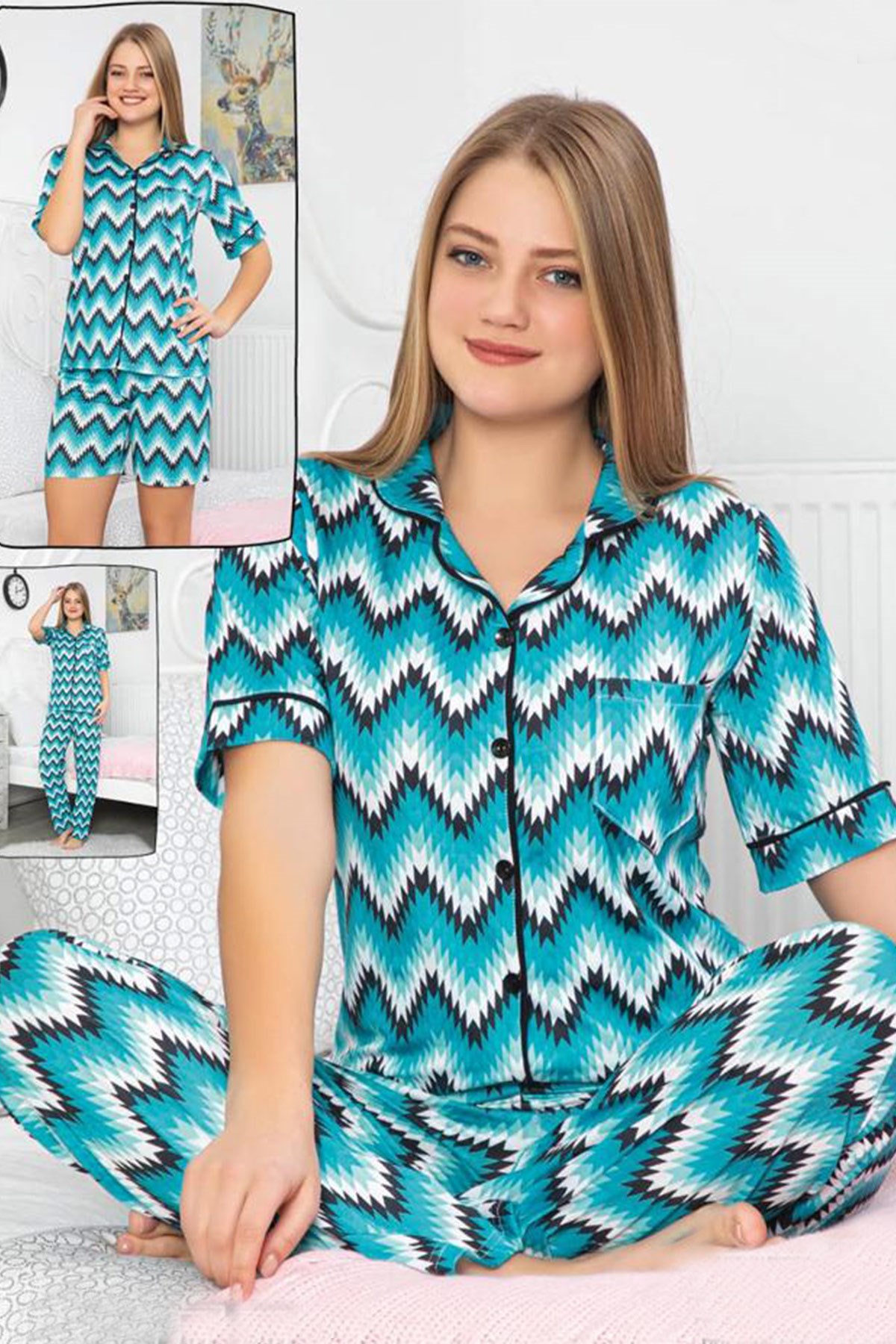 Anise 34115 Önden Düğmeli Lohusa Pijama ve Şortlu Set