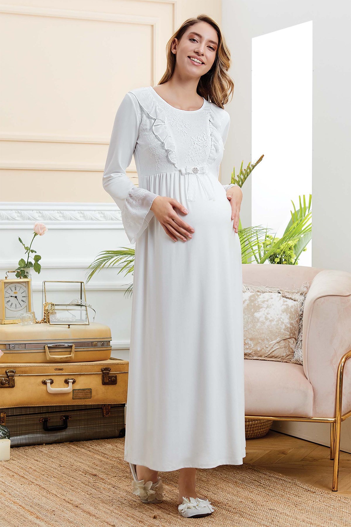 Aqua 20505 Guipure Maternity Nightgown
