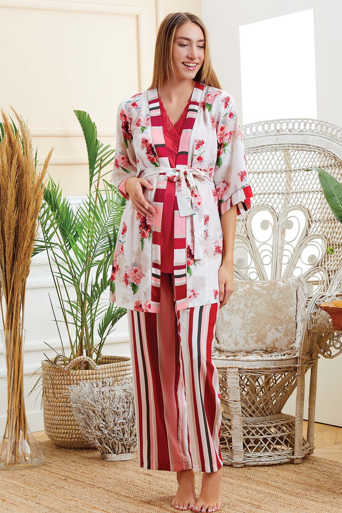 Aqua 20570 Mercan Sabahlıklı Lohusa Pijama Takımı