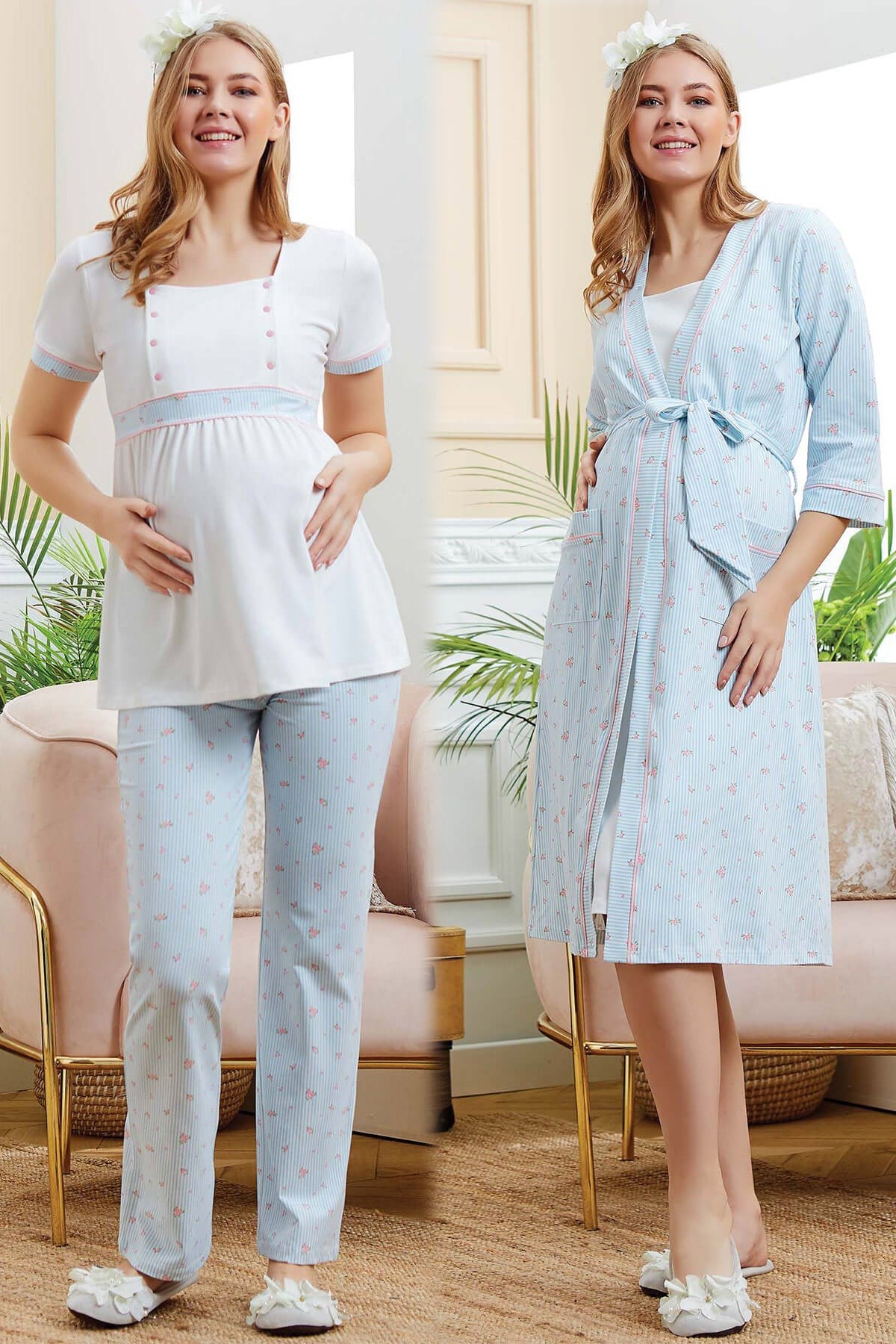 Aqua 2059899 Mavi Sabahlıklı Lohusa Pijama