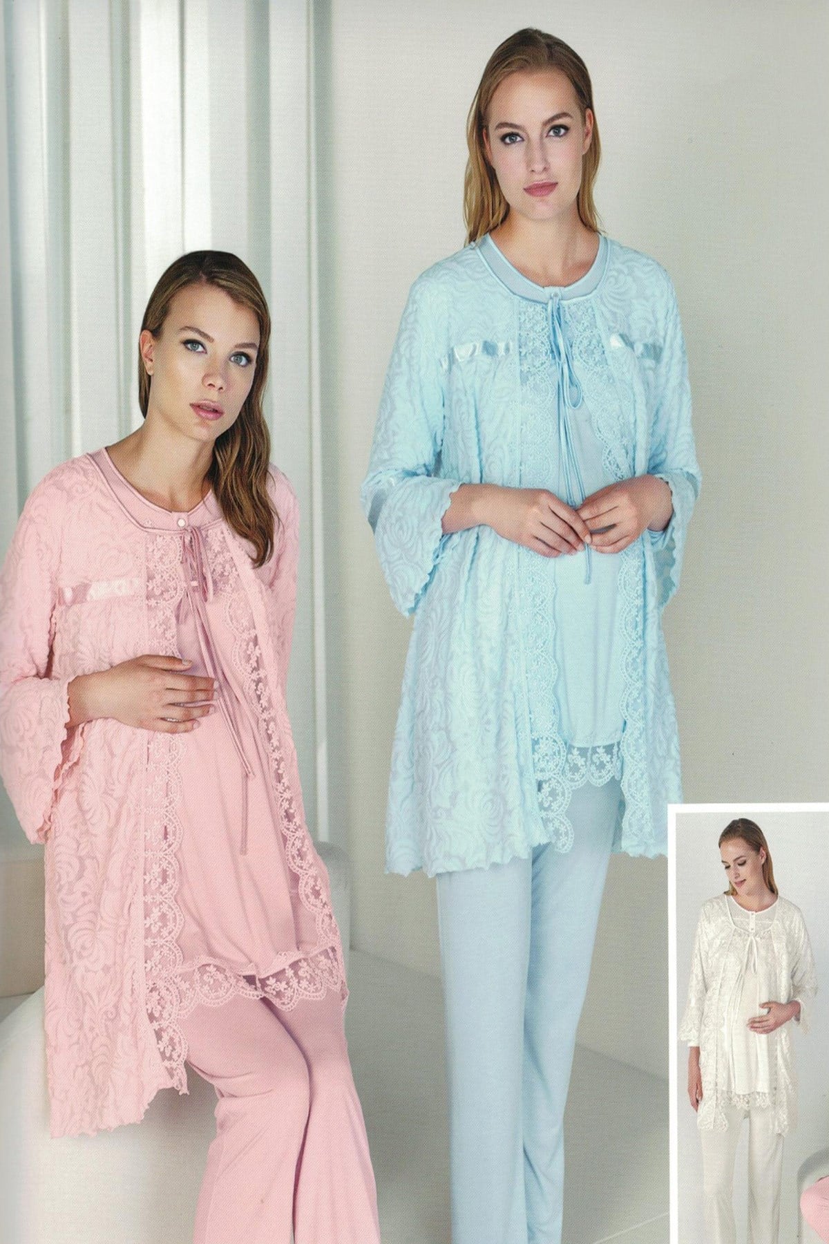 Artış 5314 Dantel Sabahlıklı Lohusa Pijama Takımı