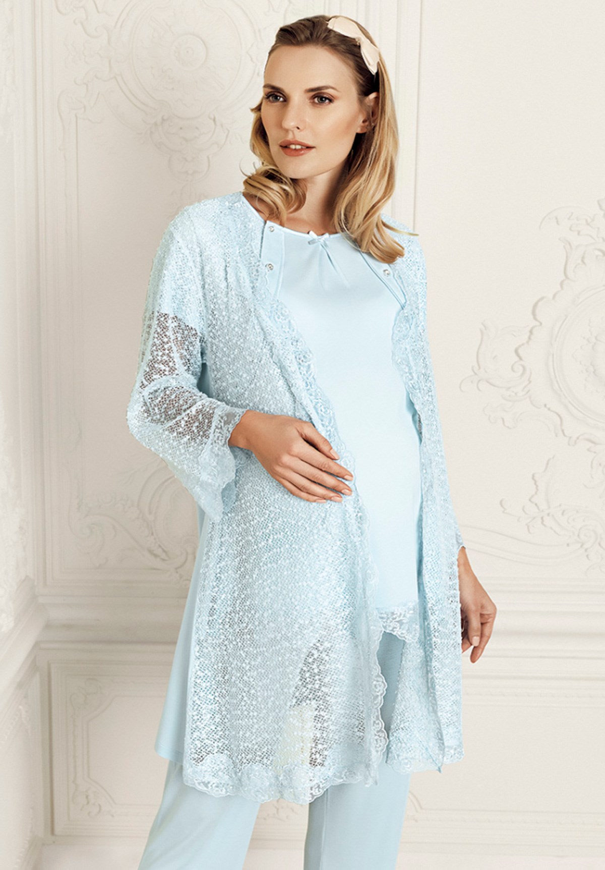 Artış 6307 Dantelli Sabahlıklı Lohusa Pijama Takımı
