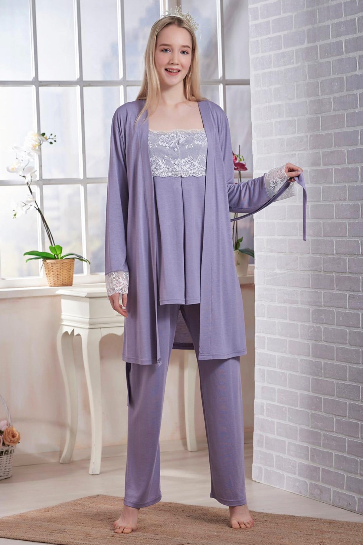 Bambaşka 70001 Lavanta Sabahlıklı Lohusa Pijama