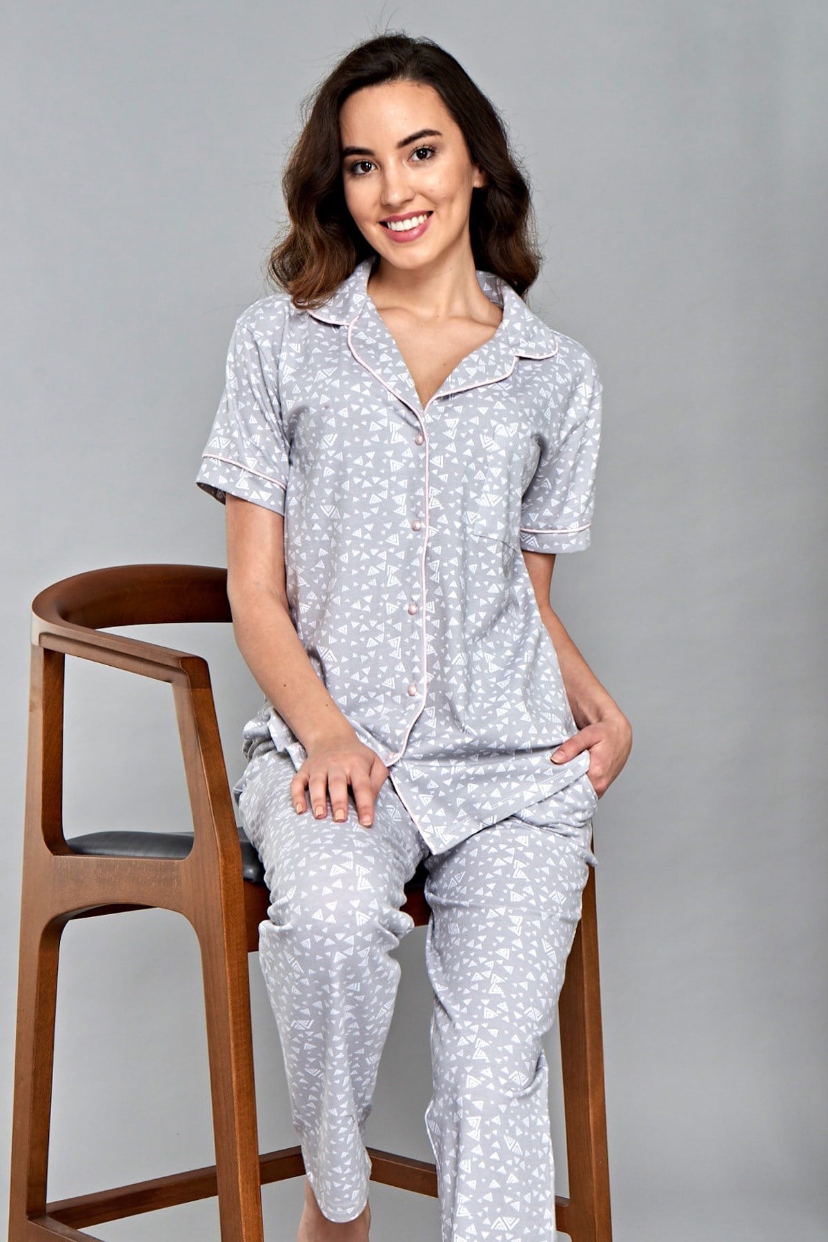 Bambaşka BB47001 Triangolo Önden Düğmeli Lohusa Pijama Takımı