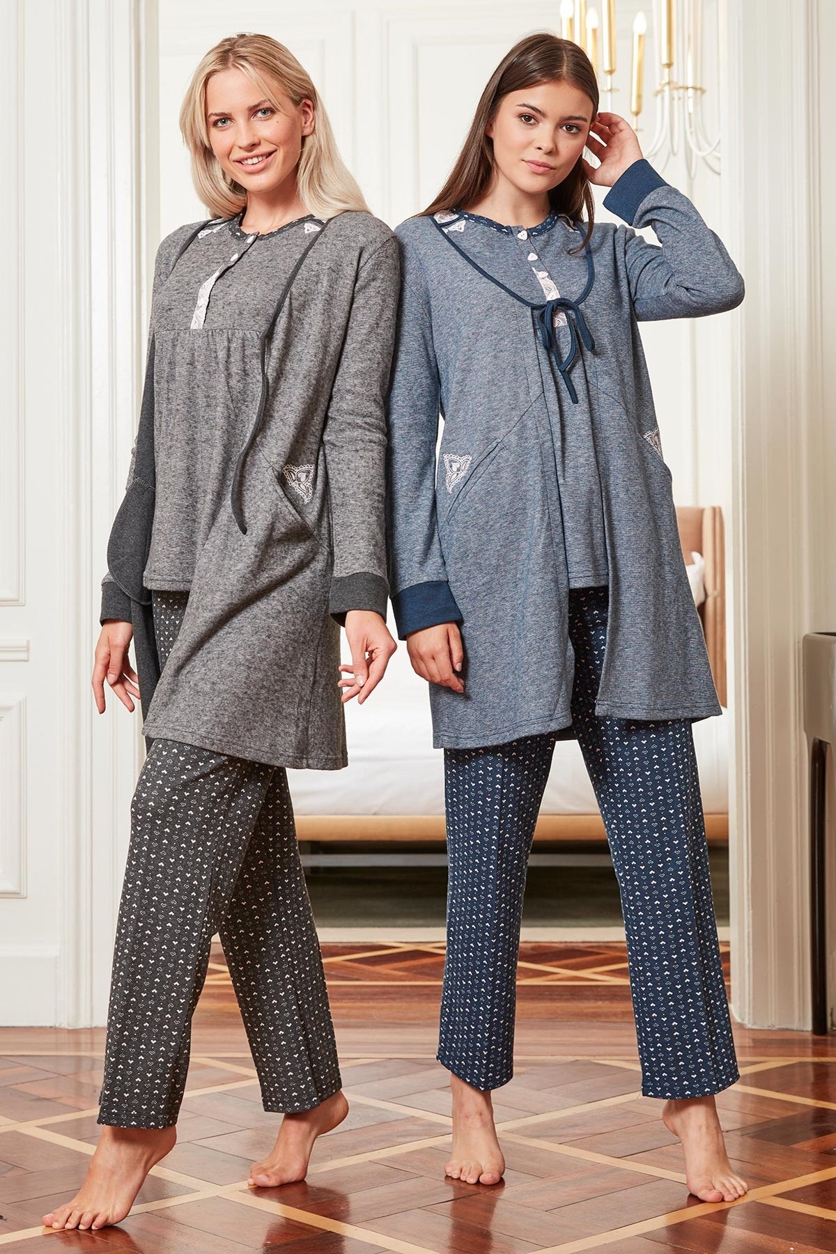 Bone 4602 Jakarlı Sabahlıklı Lohusa Pijama Takımı‎