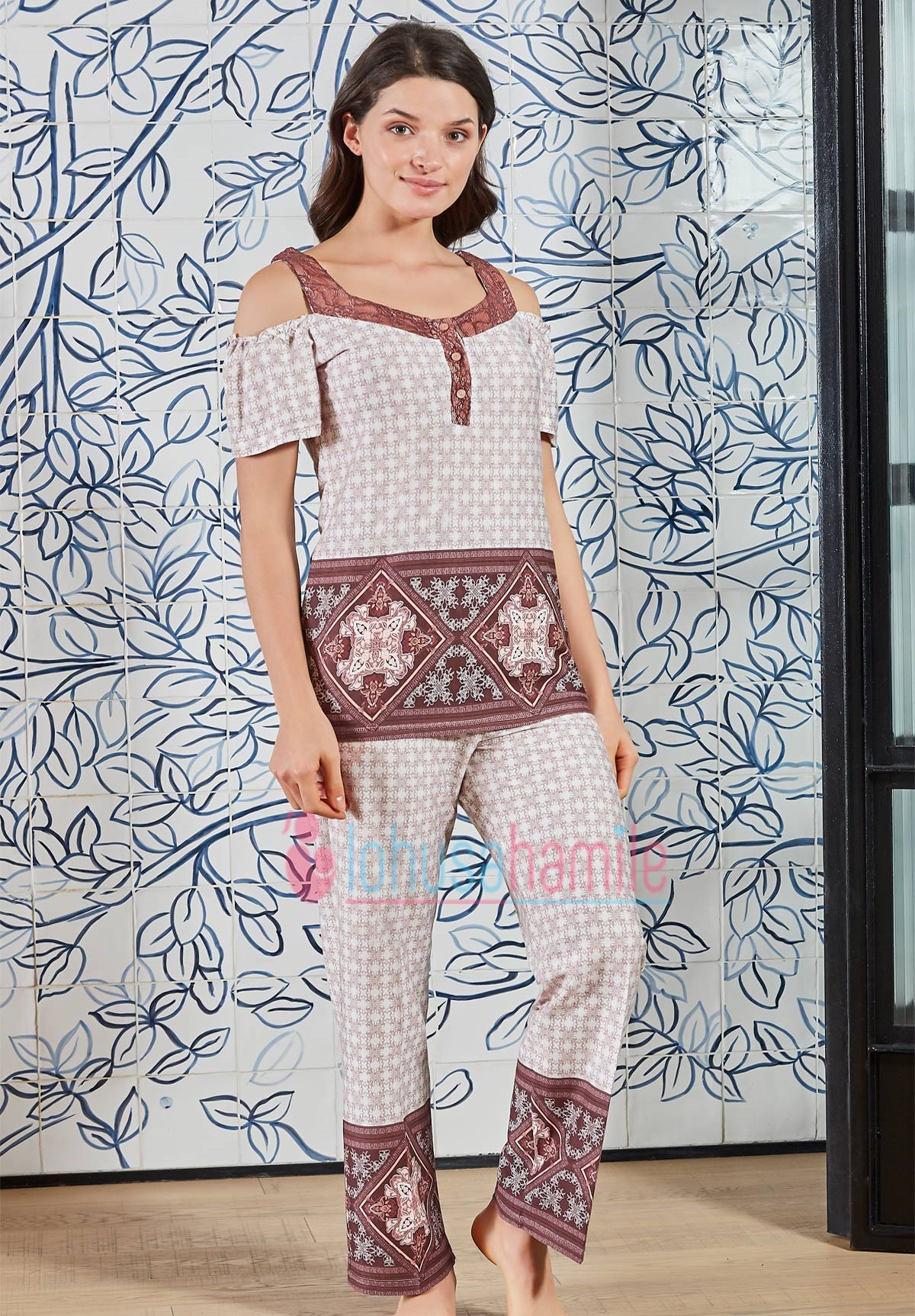 Bone 4724 Sulu Desen Modal Lohusa Pijama Takımı