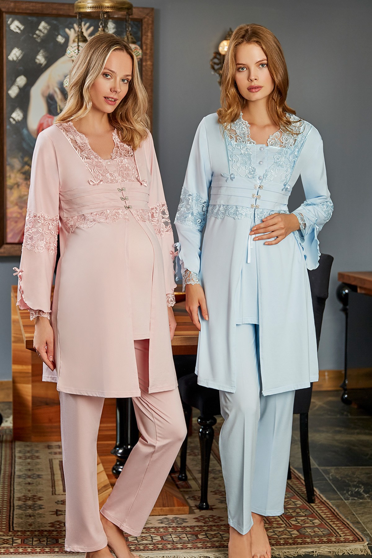 Bone 4800 Kopçalı Dantel Sabahlıklı Lohusa Pijama