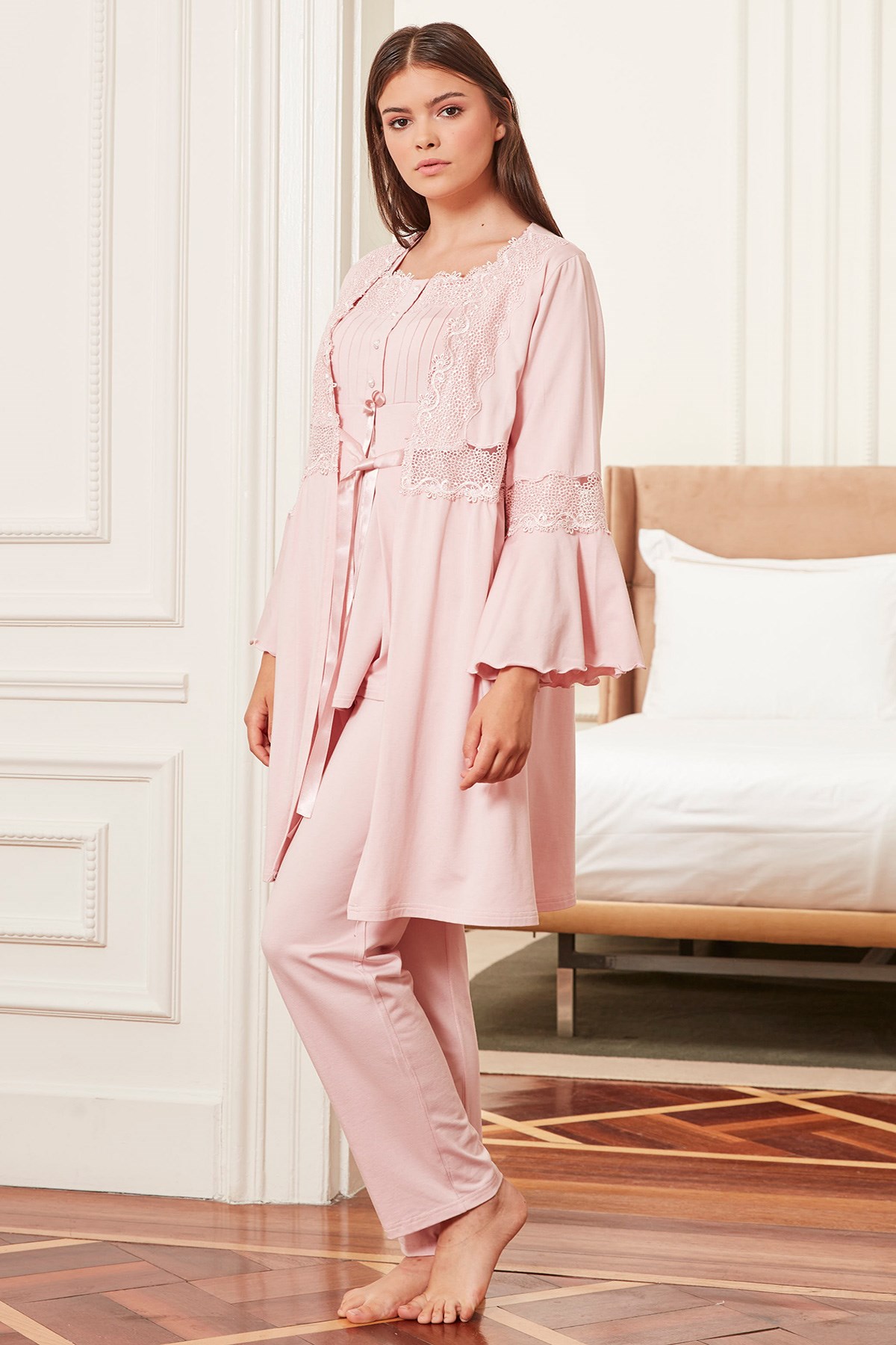 Bone 4802 Pudra Kolları Nevrürlü Sabahlıklı Lohusa Pijama