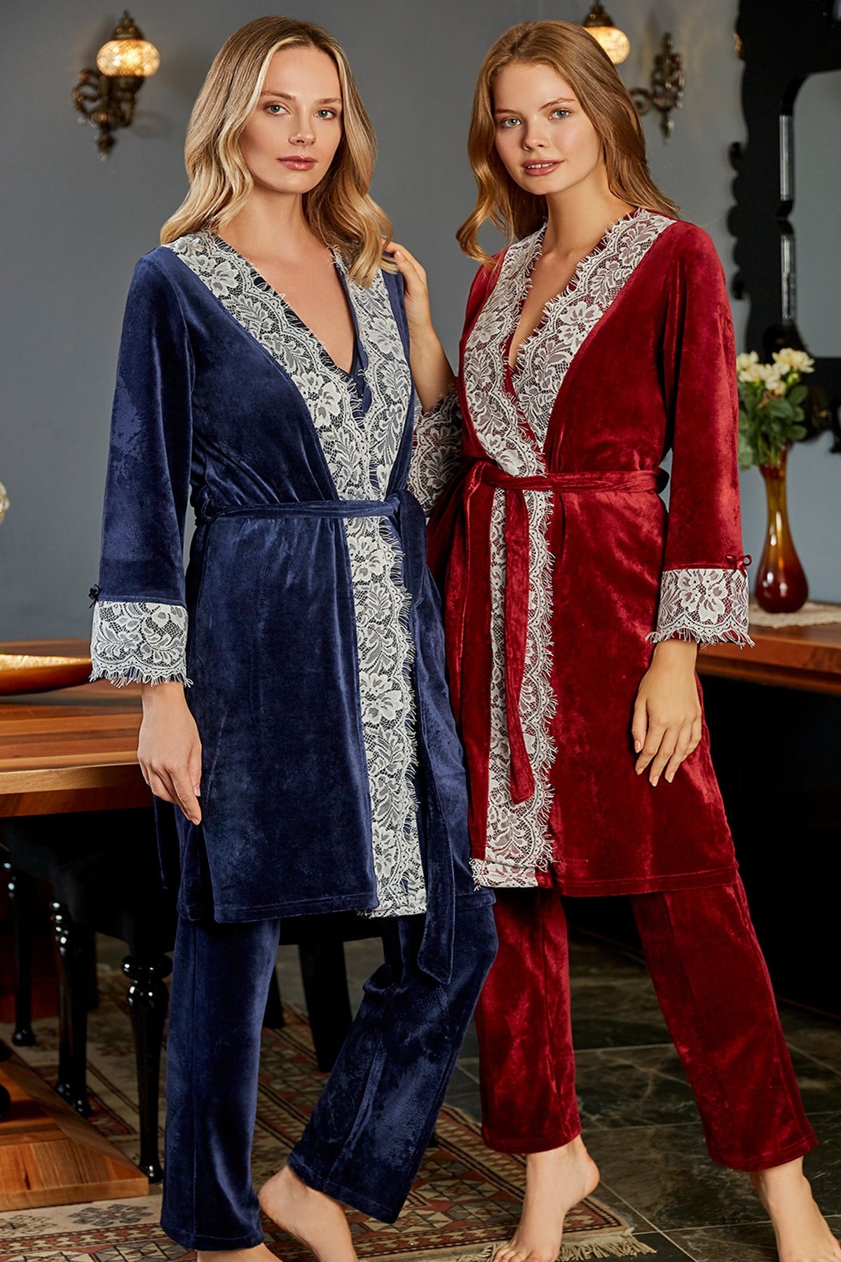 Bone 4833 Kadife Sabahlıklı Lohusa Pijama