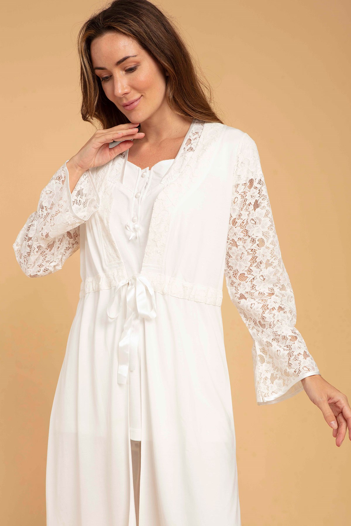 Bone 4902 Ekru Güpür Sabahlıklı Lohusa Pijama