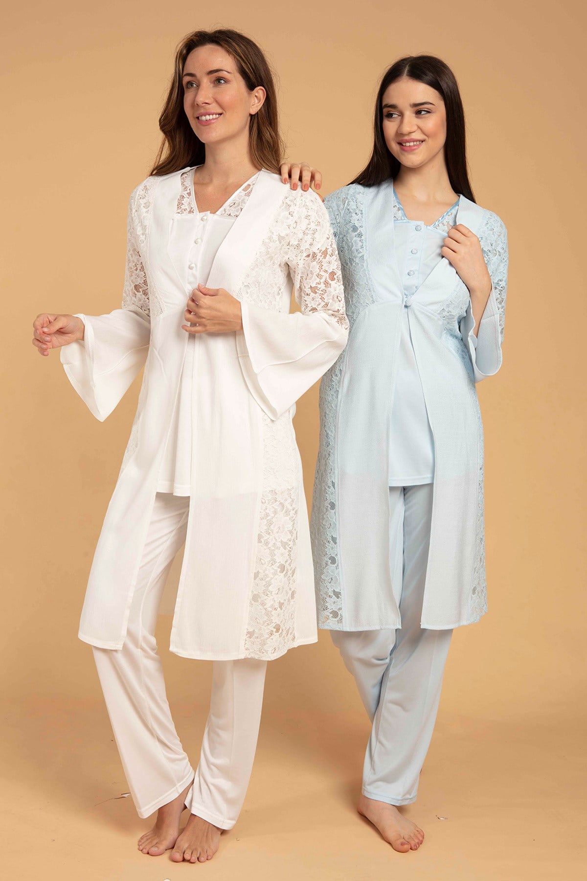 Bone 4905 Güpür Detaylı Sabahlıklı Lohusa Pijama Takımı