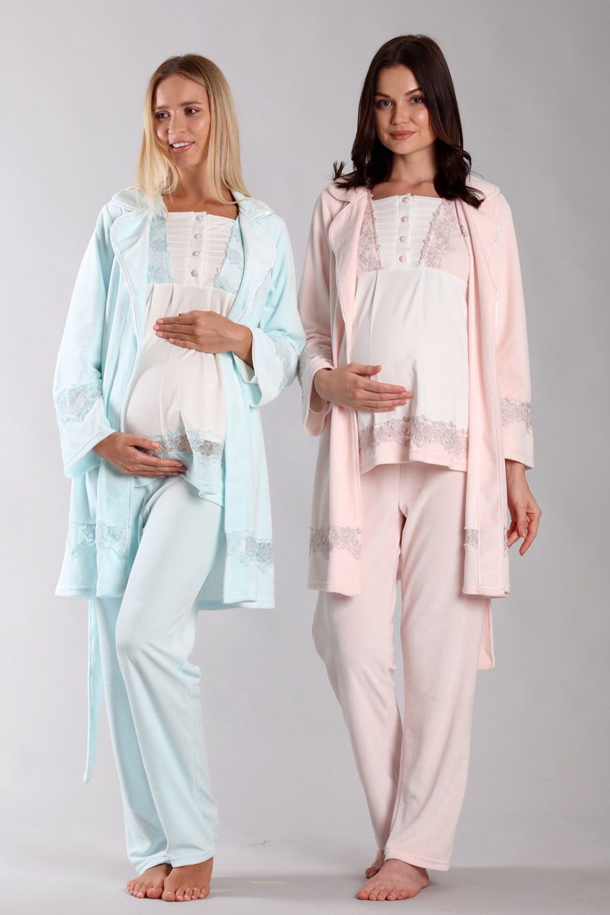 Bone 5102 Kadife Yaka Sabahlıklı Lohusa Pijama