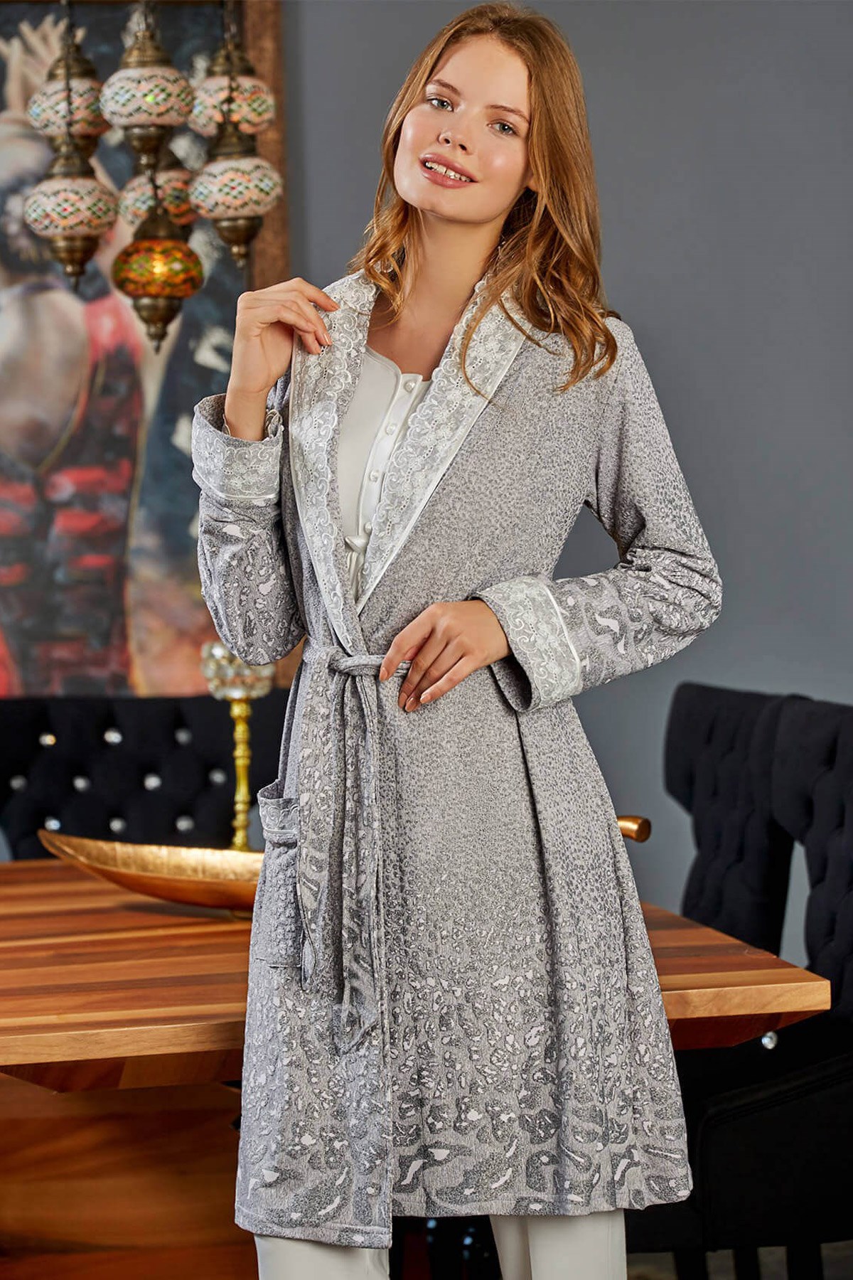 Bone 5106 Ekru Jakar Sabahlıklı Lohusa Pijama