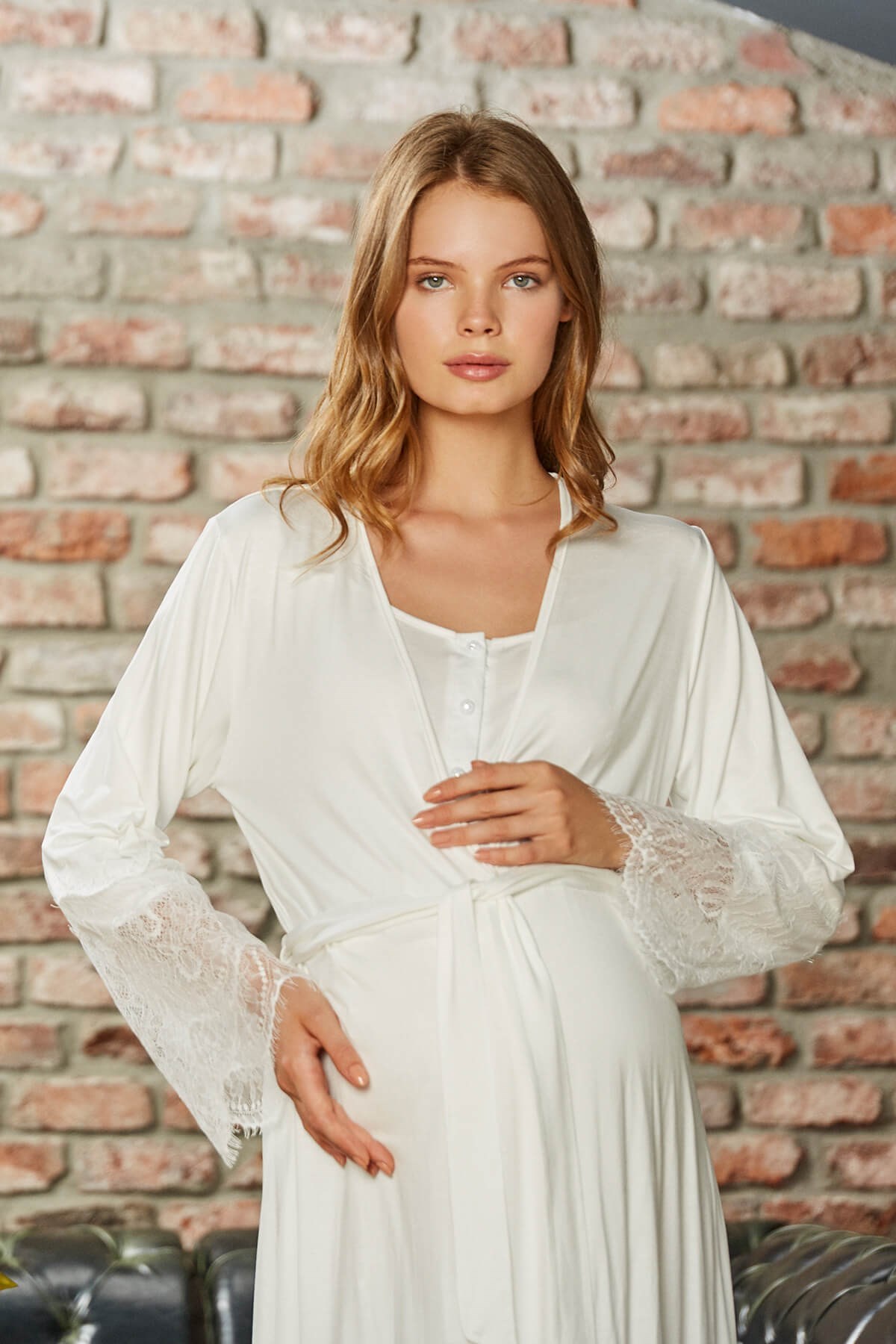 Monamise 18210 Maternity Nightgown with Long Robe Set