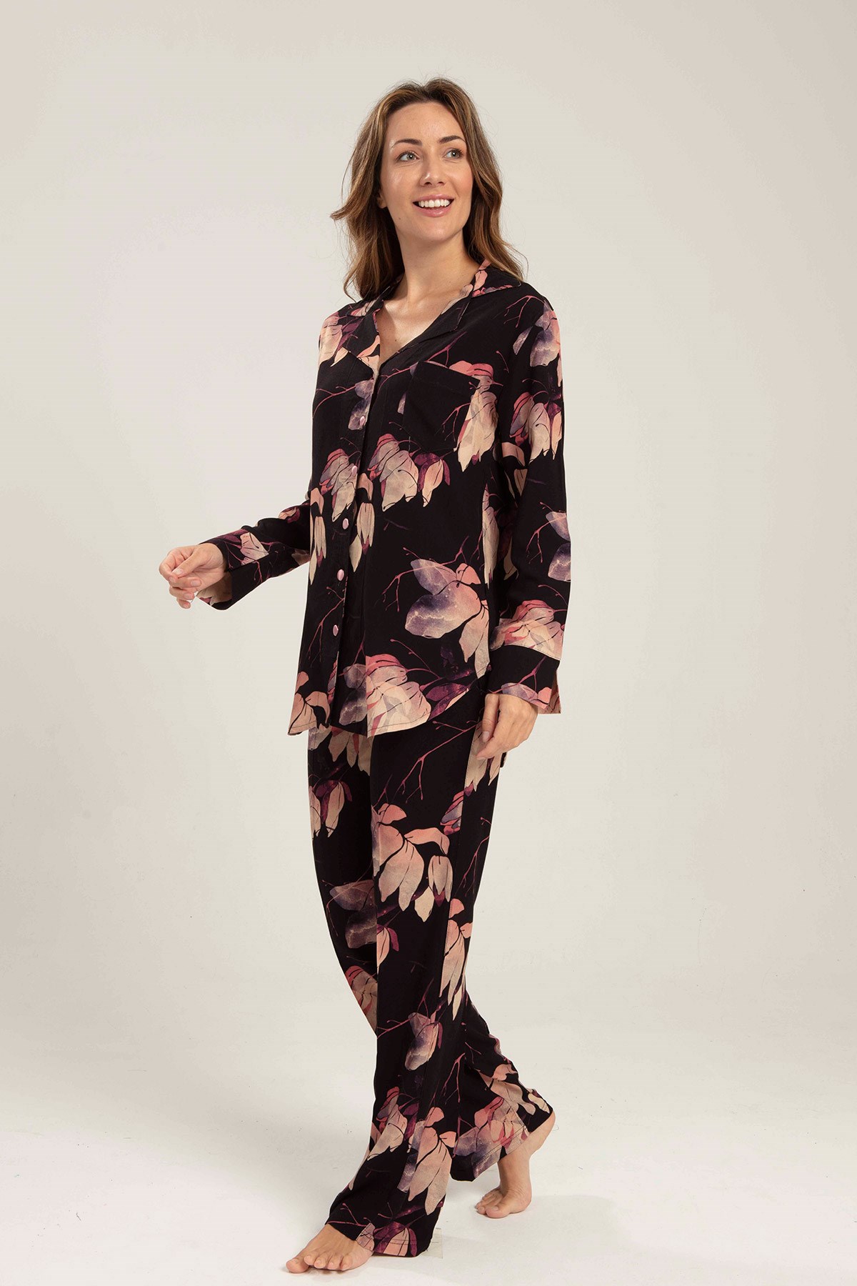 Bone 5132 Desen Detaylı Önden Düğmeli Lohusa Pijama Takımı