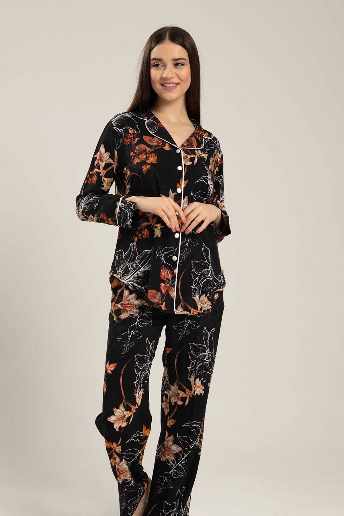 Bone 5133 Desen Detaylı Önden Düğmeli Lohusa Pijama Takımı