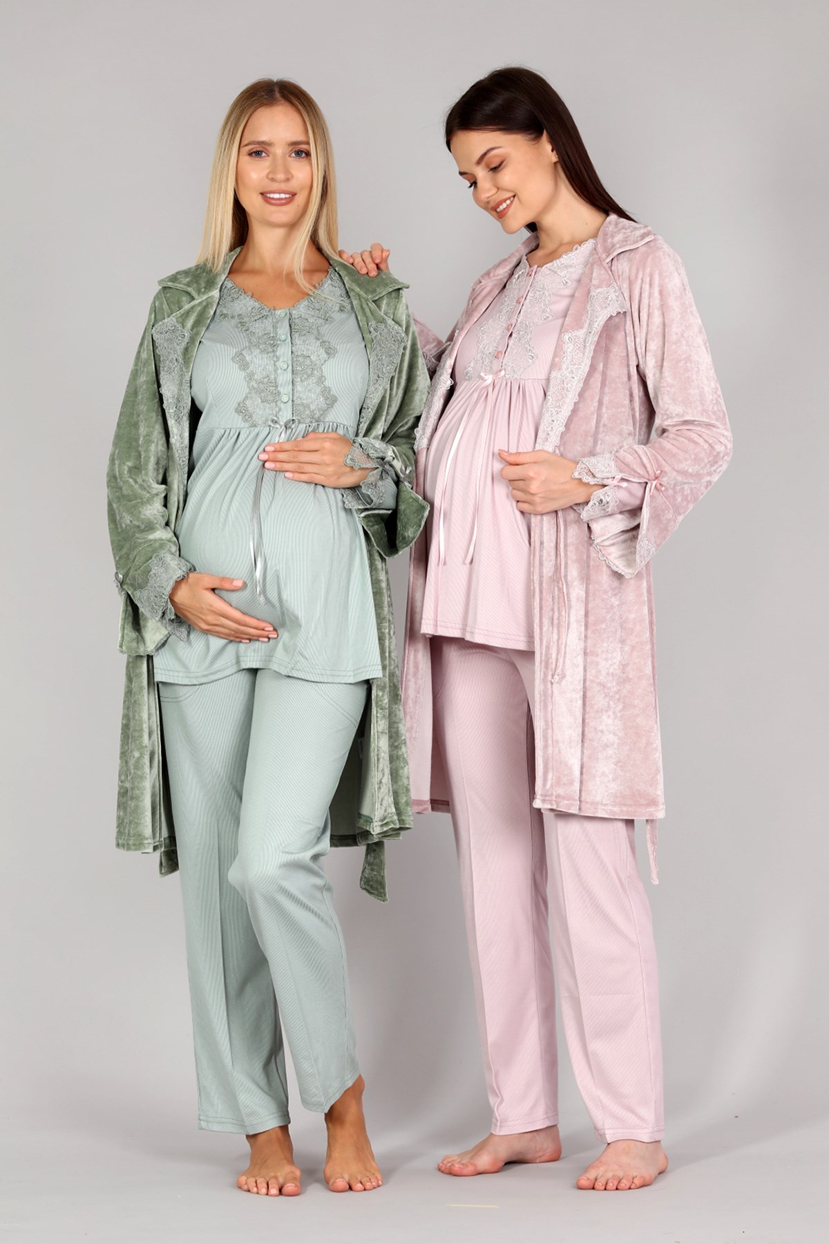 Bone 5310 Kadife Sabahlıklı Hamile Lohusa Pijama Takımı