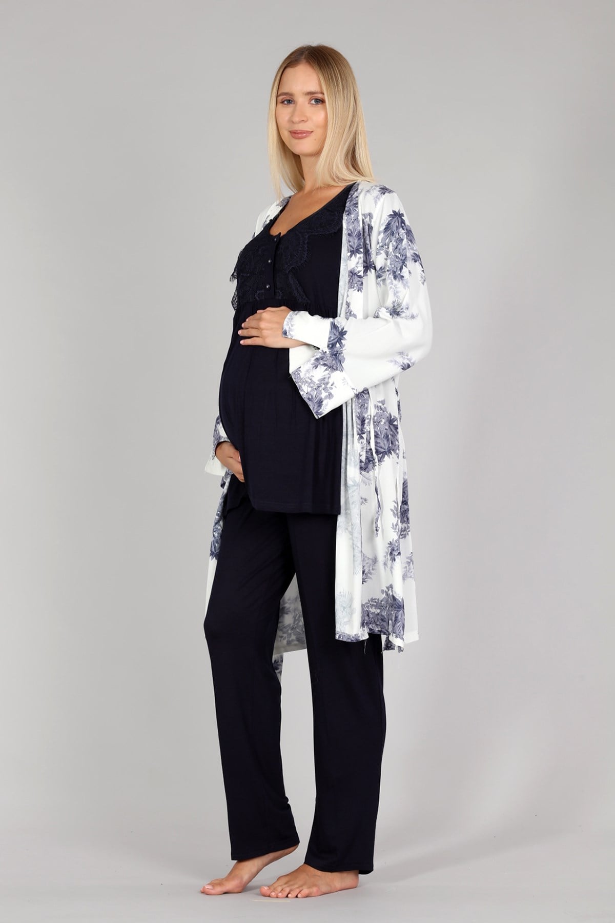 Bone 5313 Desen Sabahlıklı Lohusa Pijama Takımı