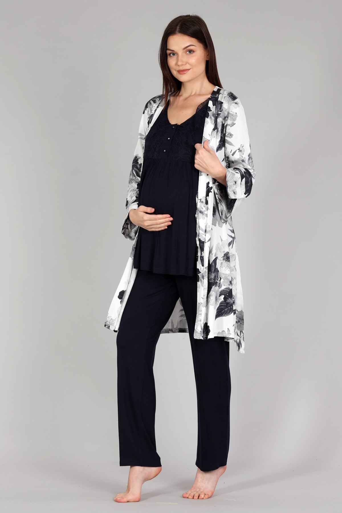 Bone 5313 Lacivert Sabahlıklı Lohusa Pijama Takımı
