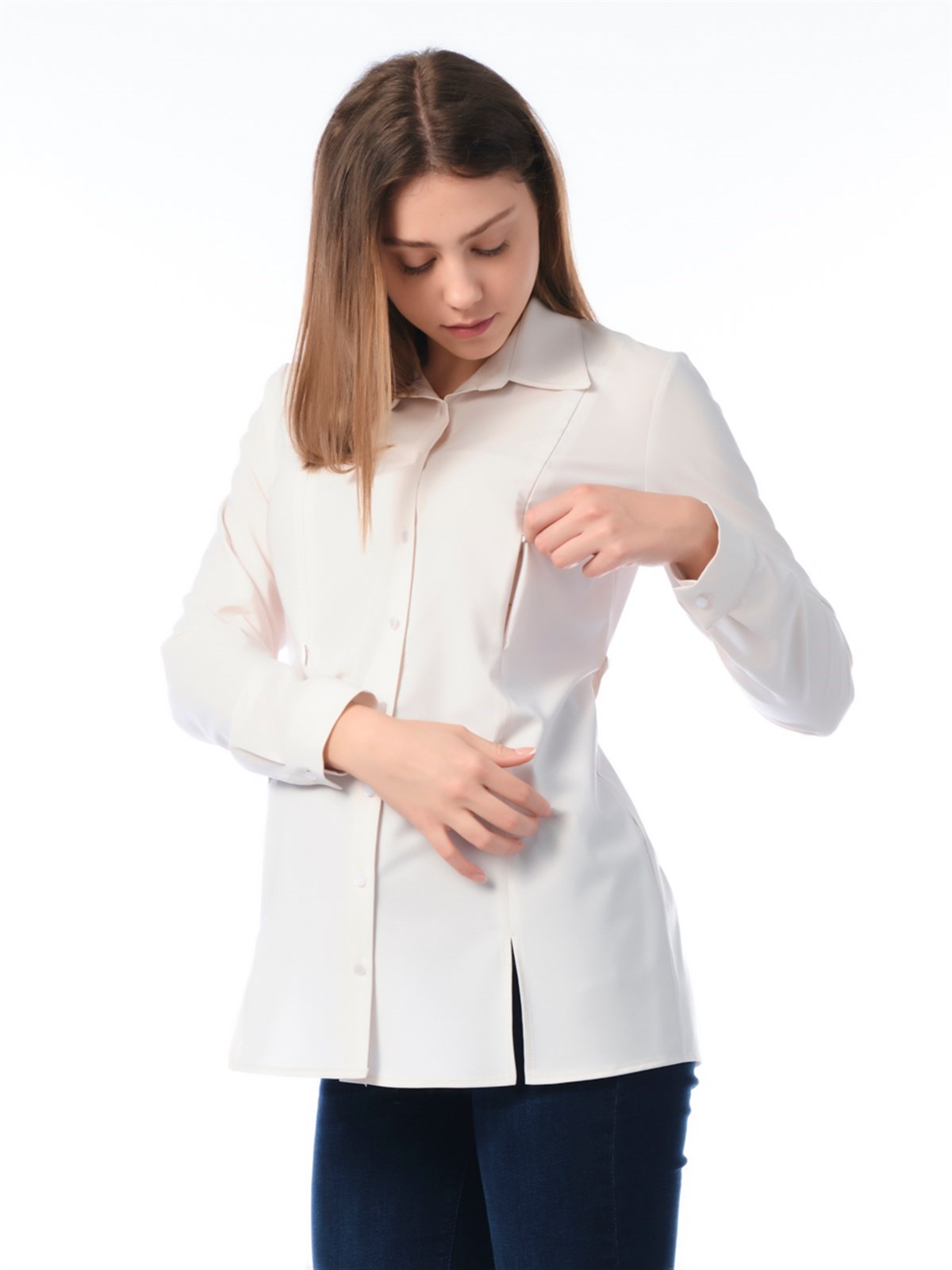 Busa Breastfeeding Detailed Classic Shirt white