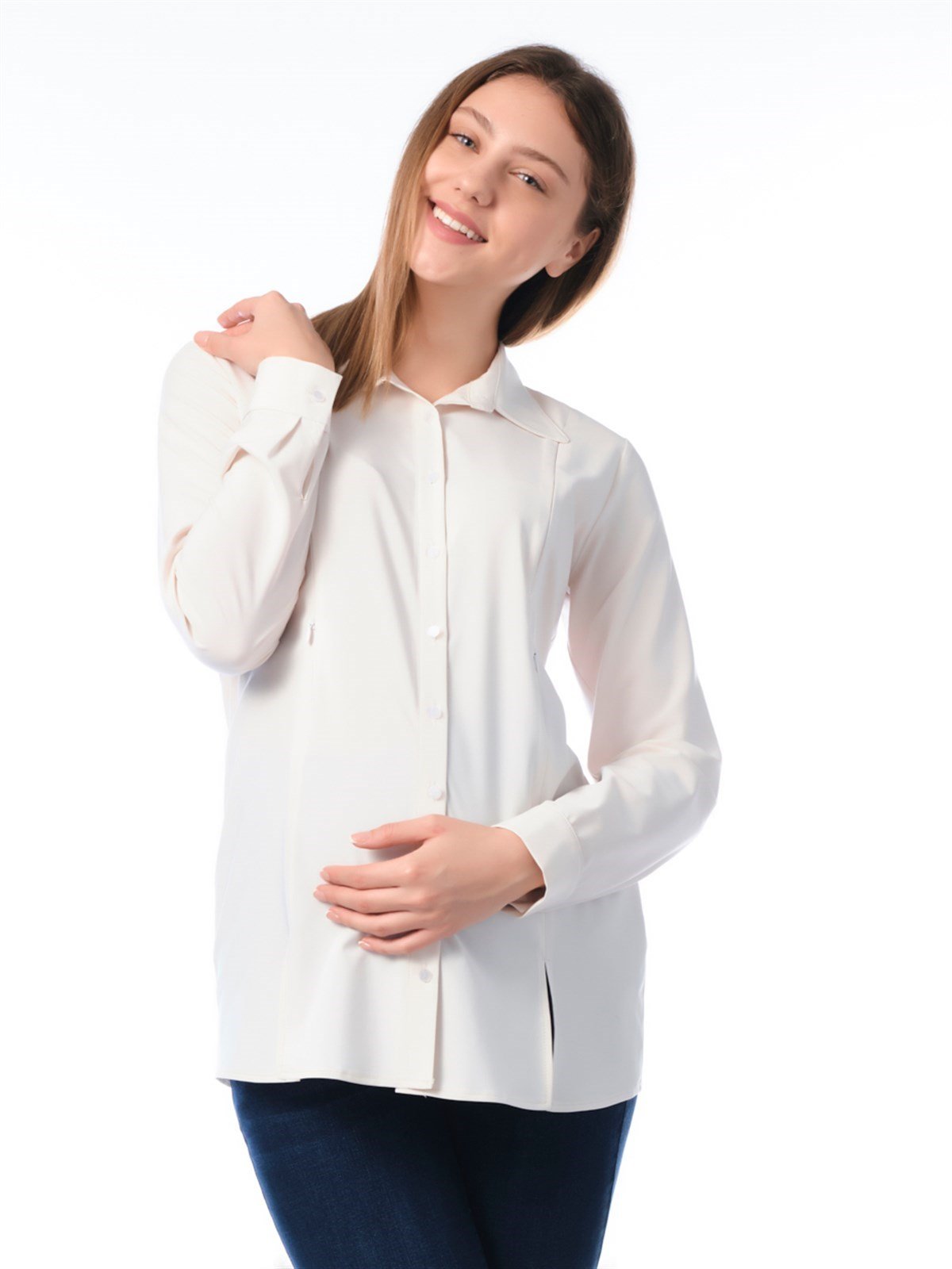 Busa Breastfeeding Detailed Classic Shirt Ecru