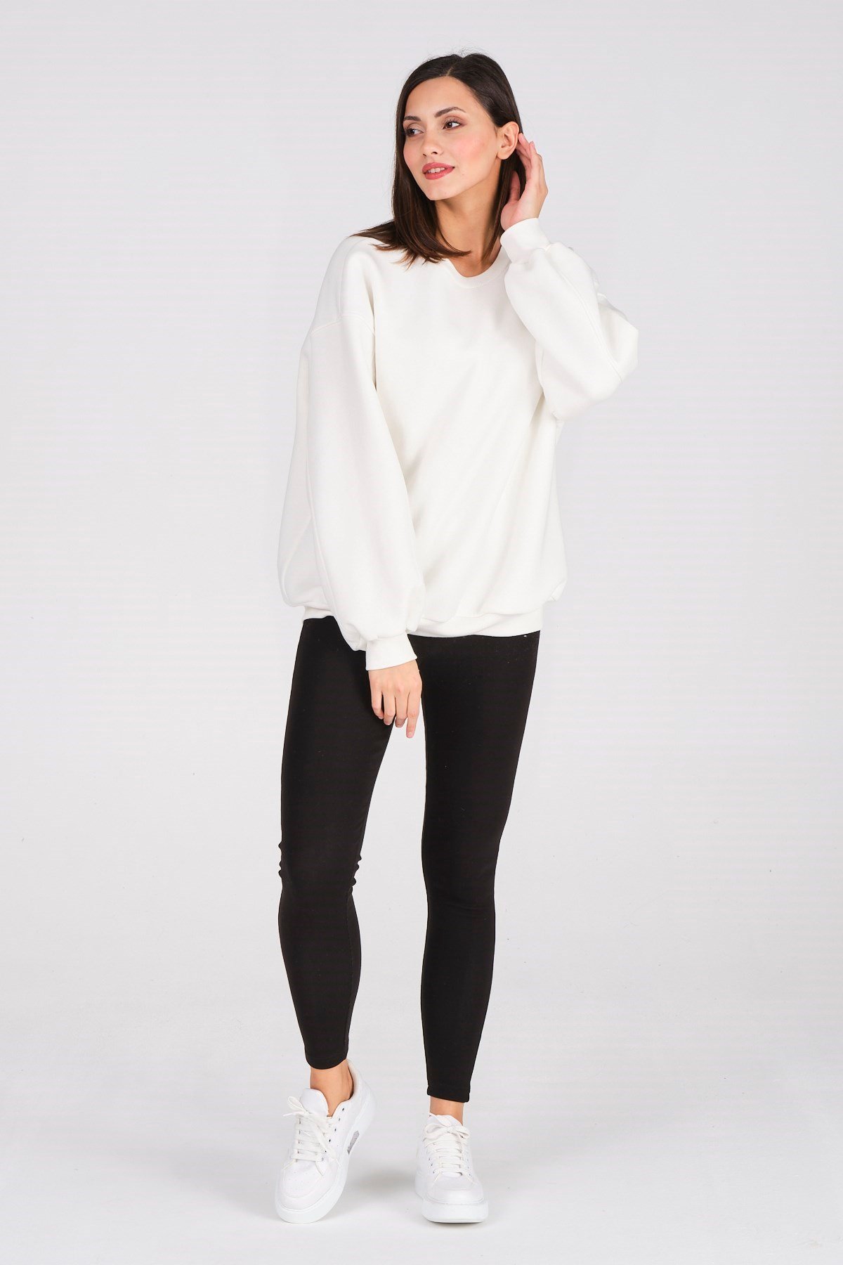 Busa Giyim Basic Oversize Termal Sweatshirt Ekru