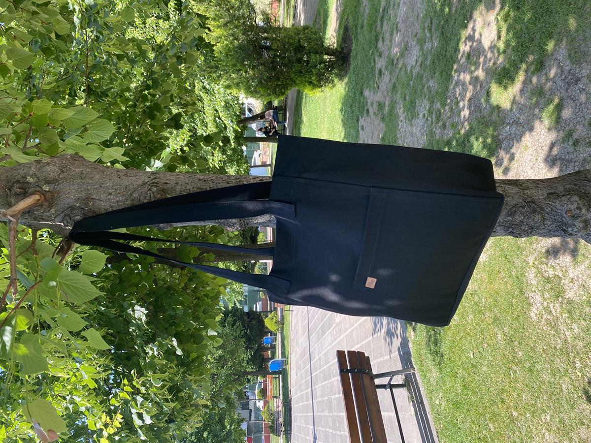 Busa Ham Kumaş Önden Cepli Tote Omuz Çantası Siyah