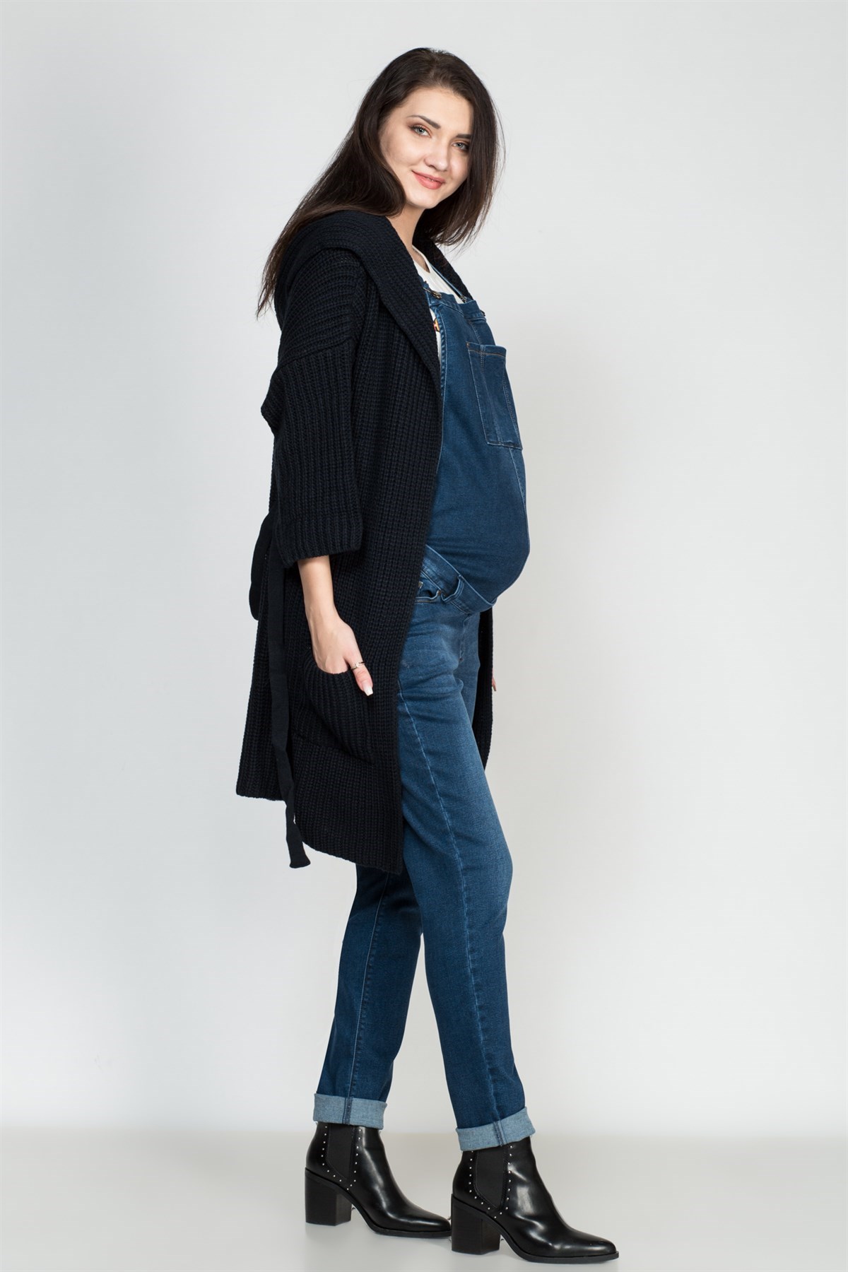 Busa Maternity Lace up with pockets Knitwear Cardigan Navy Blue