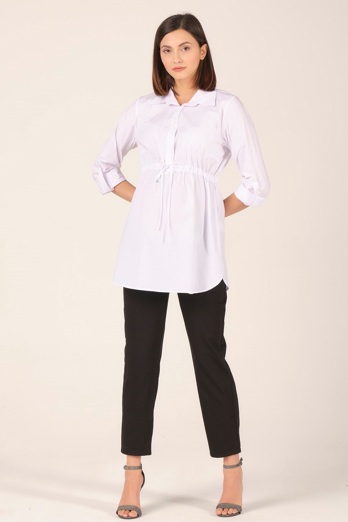 Busa Hamile Bel Lastikli Gömlek Beyaz