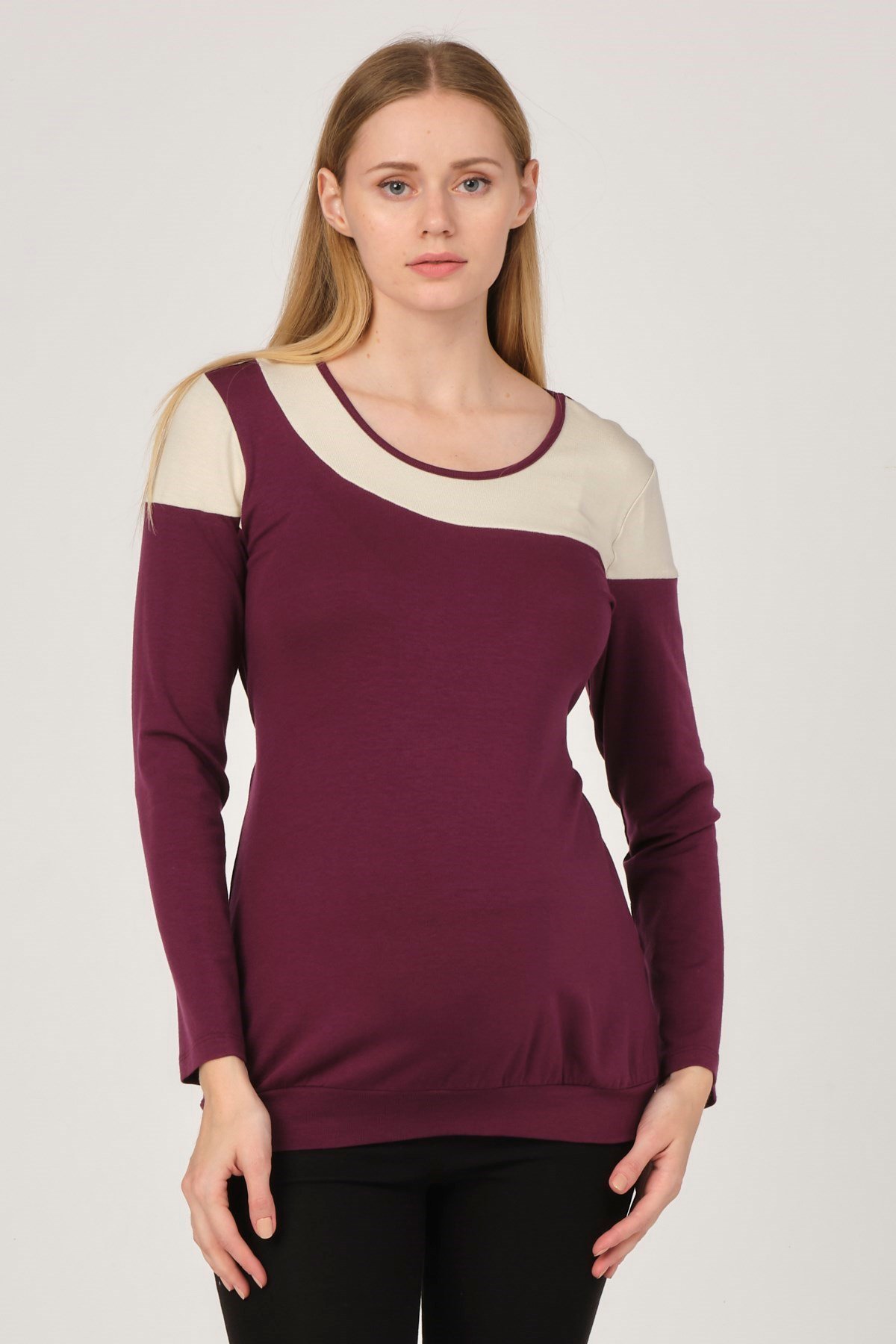 Busa Maternity Round Collar Blouse Burgundy