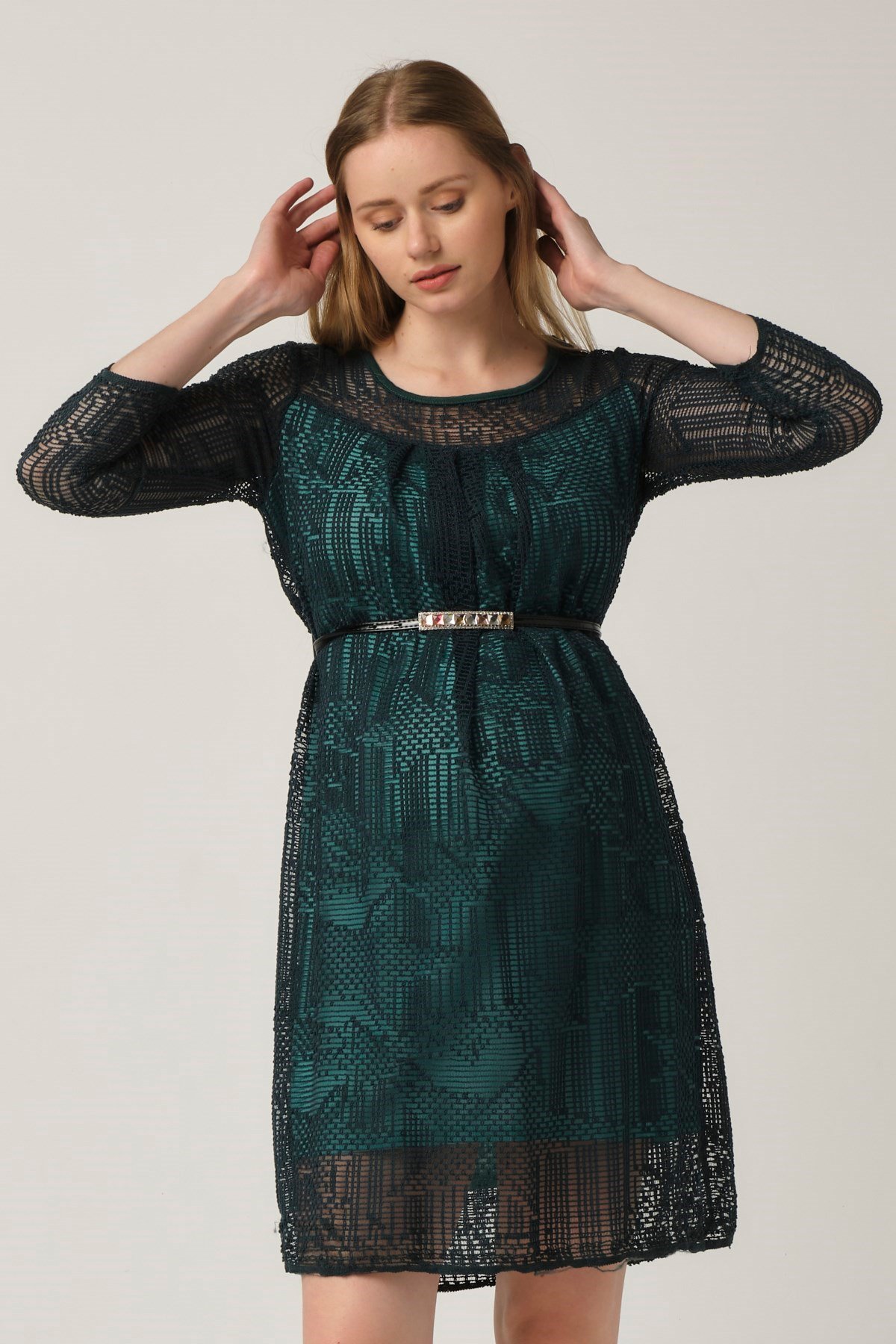 Busa Maternity Lace Detailed Waistt Mini Dress Green