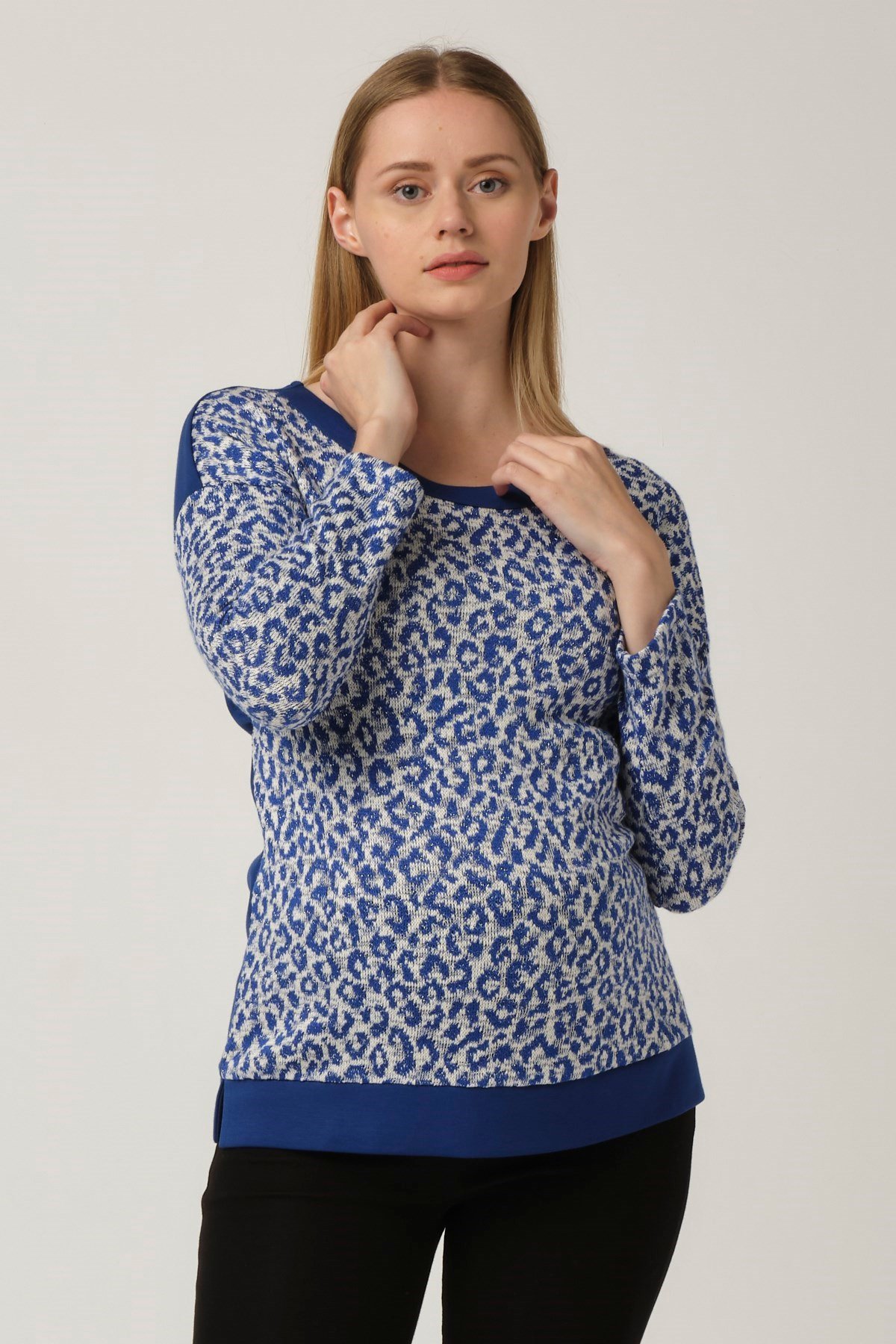 Busa Maternity Patterned Lace-up Blouse Blue
