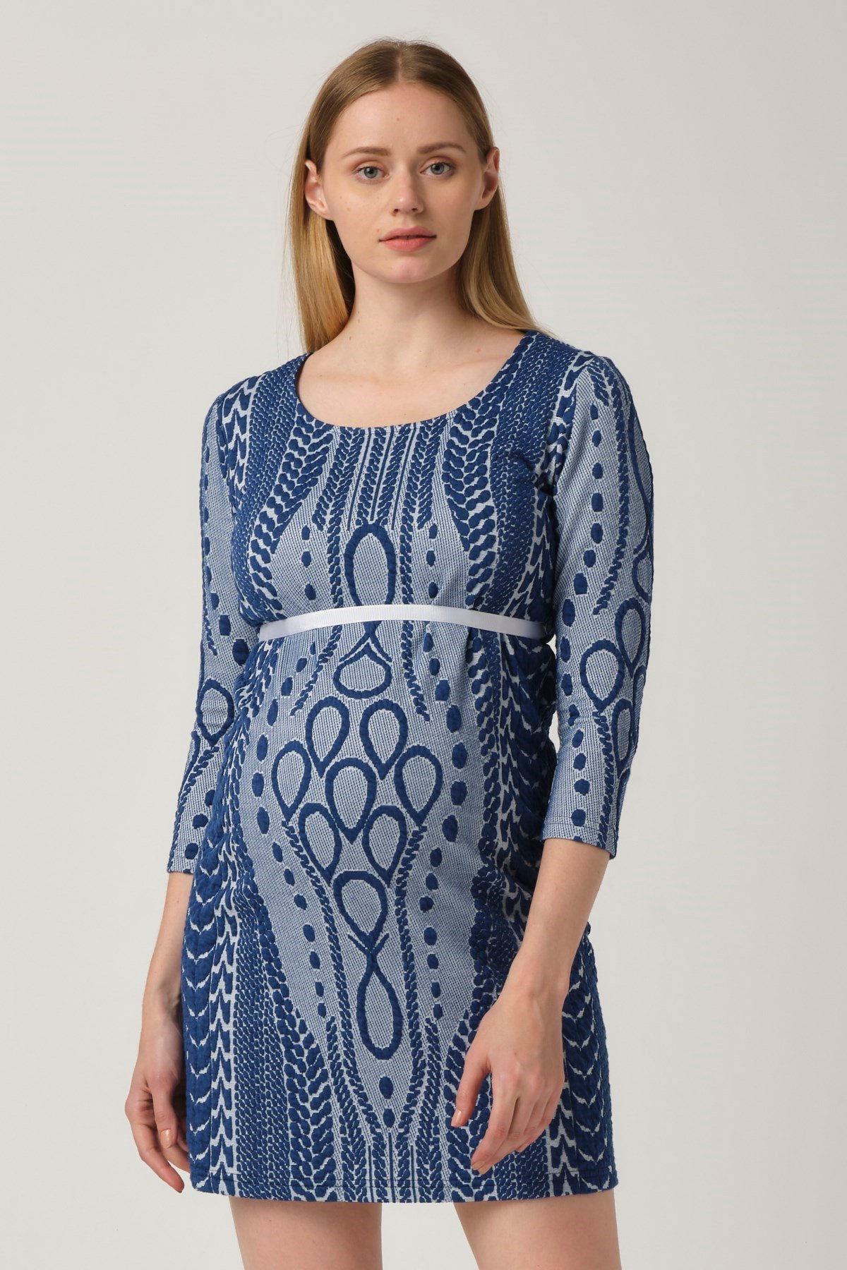 Busa Hamile Desenli Mini Elbise Mavi