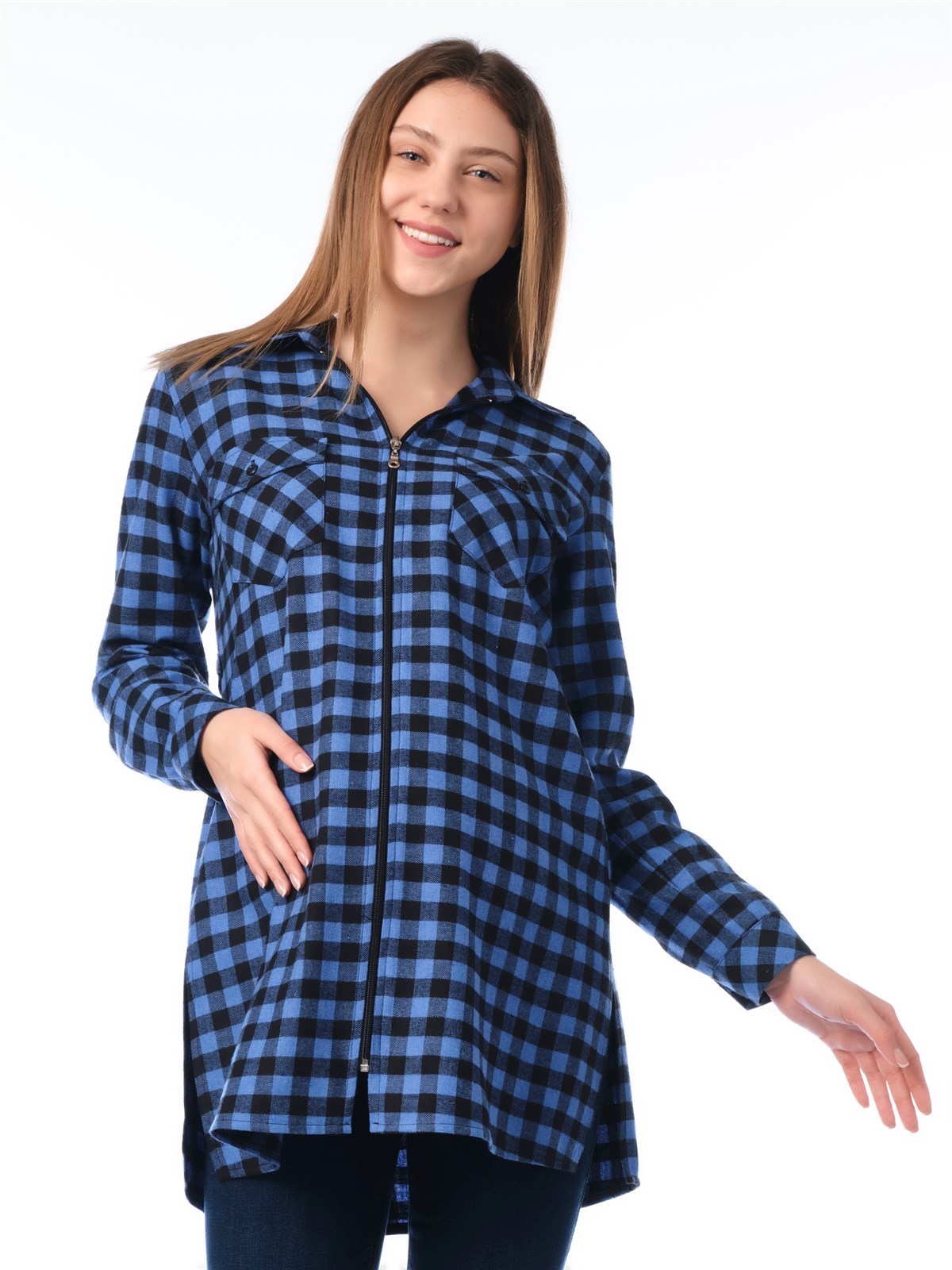 Busa Hamile Ekose Gömlek Mavi