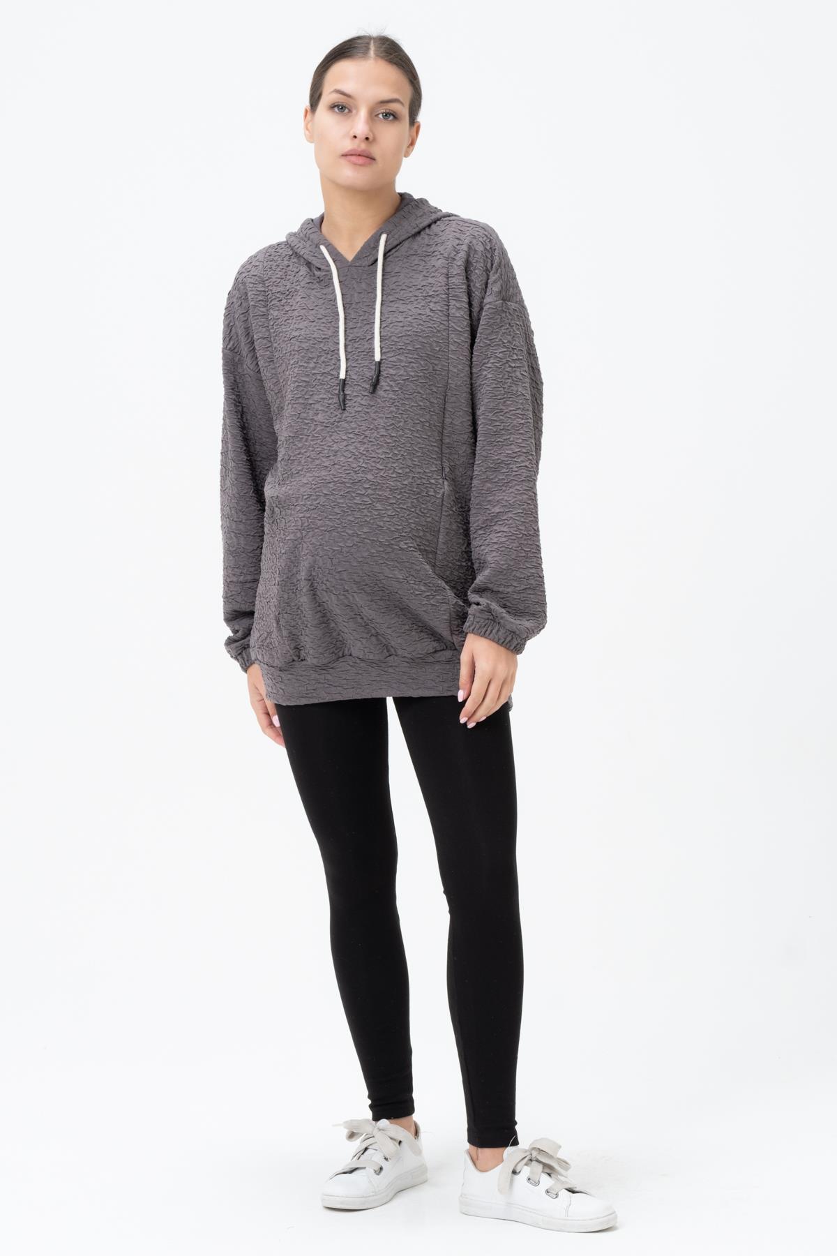 Busa Hamile Emzirme Detaylı Kapüşonlu Sweatshirt Vizon