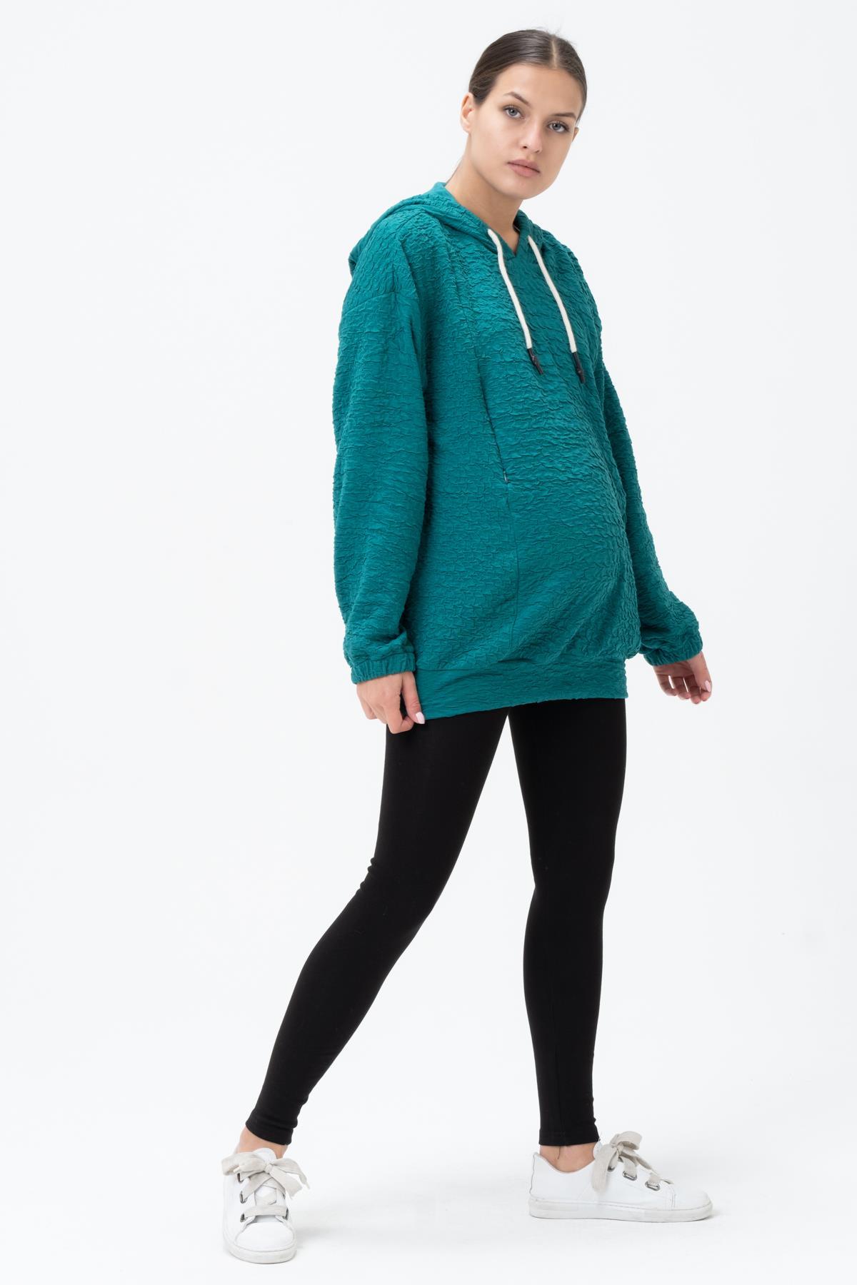 Busa Hamile Emzirme Detaylı Kapüşonlu Sweatshirt Yeşil