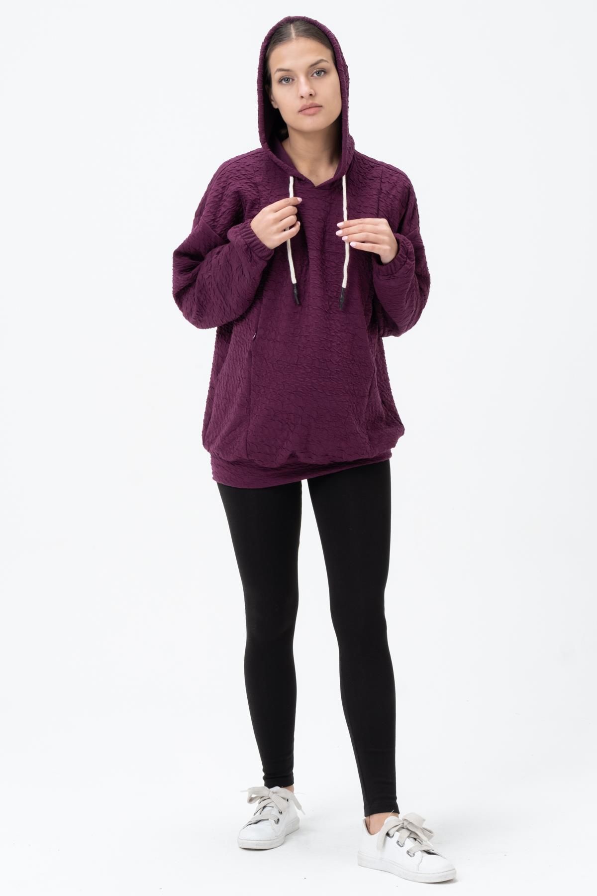 Busa Hamile Emzirme Detaylı Kapüşonlu Sweatshirt Mor