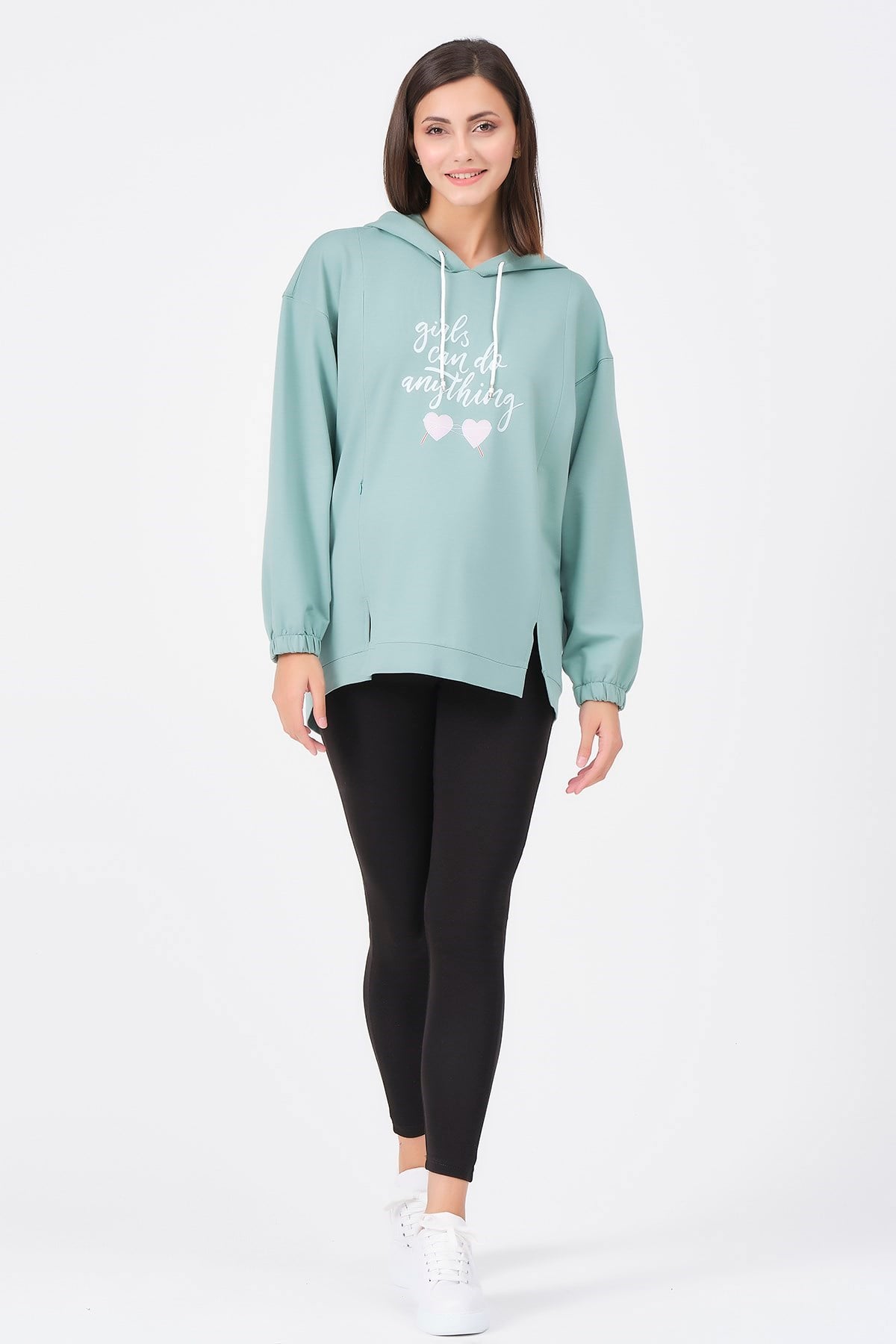 Busa Hamile Emzirme Detaylı Sweatshirt Çağla