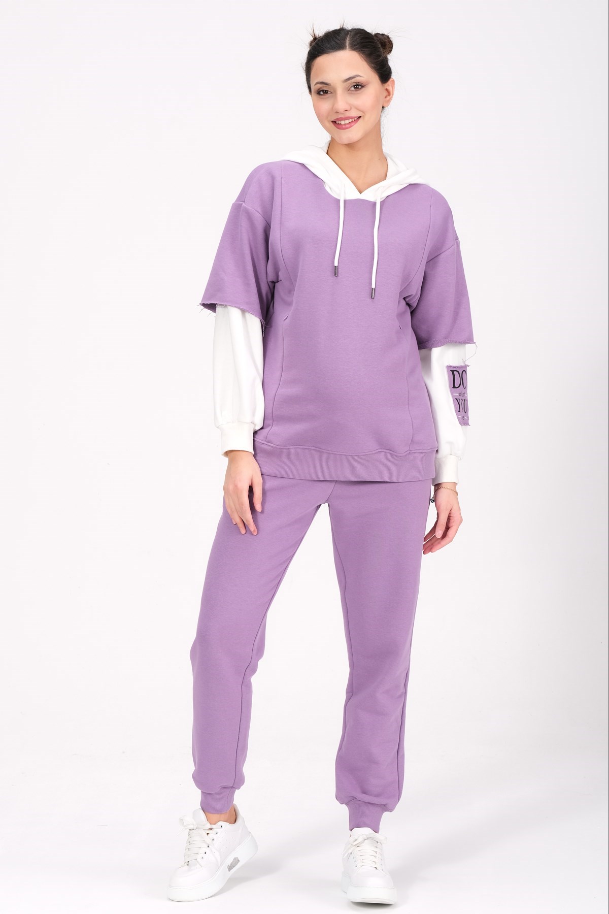 Busa Hamile Emzrime Detaylı Karın Bantlı Eşofman Takımı Mor