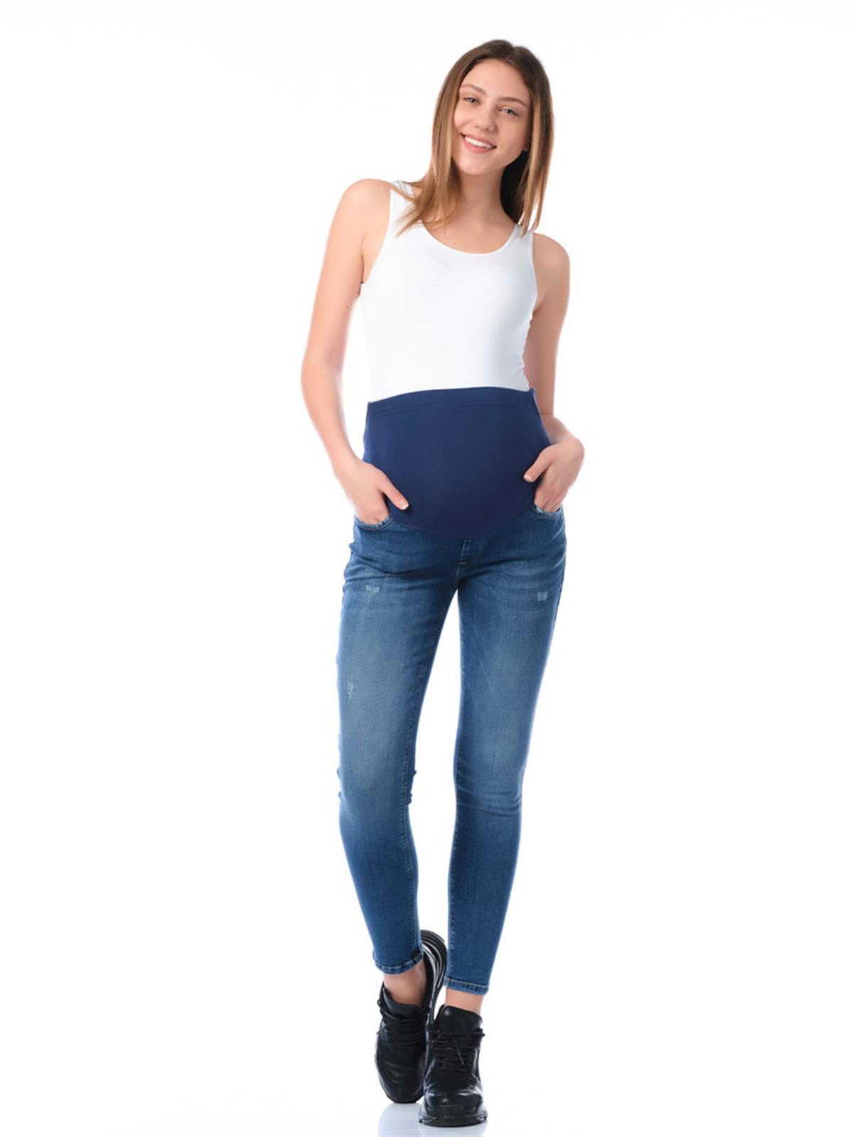 Busa Hamile Esnek Karın Bantlı Beli Ayarlı Skinny Kot Pantolon Mavi