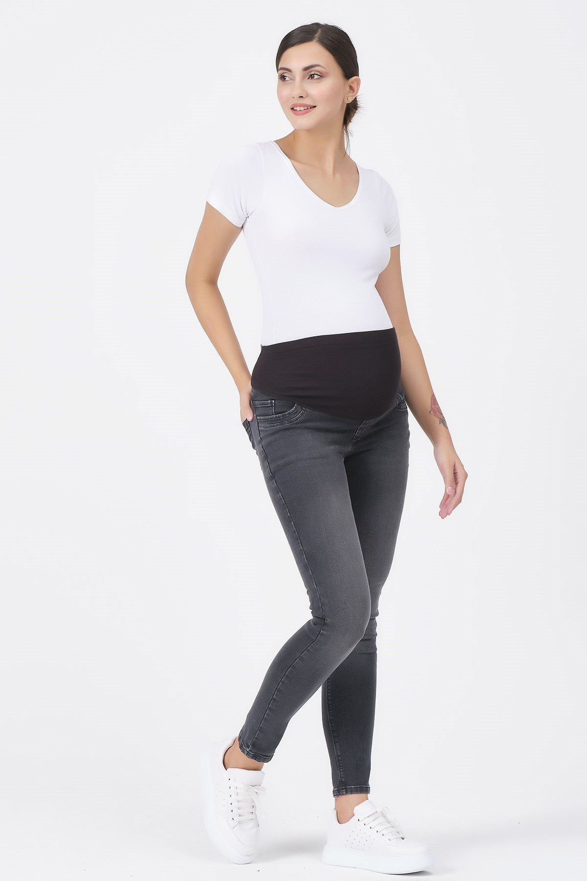 Busa Hamile Esnek Karın Bantlı Skinny Dar Paça Kot Pantolon Antrasit